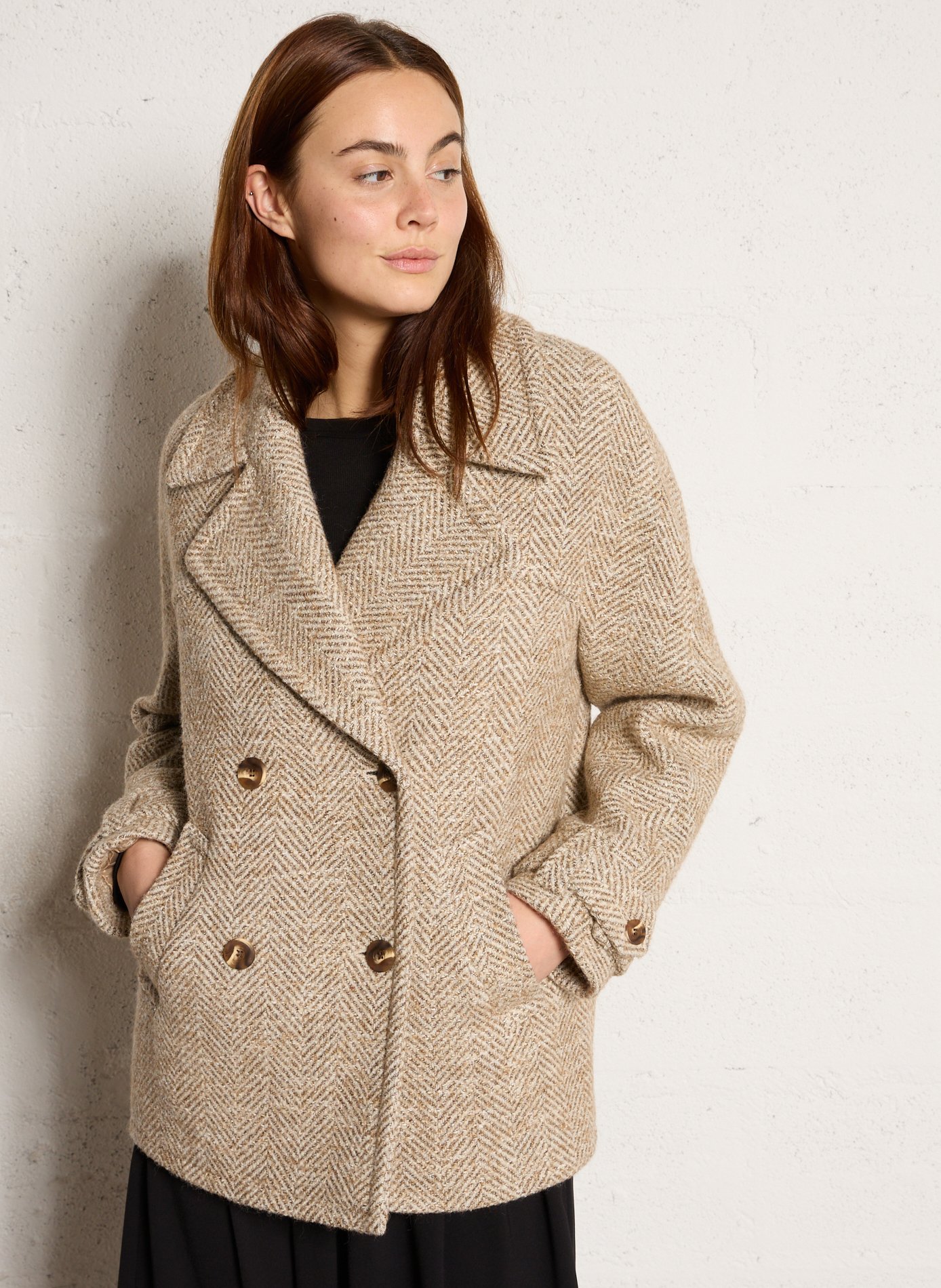 Wool blend tailored collar coat MAISON 123 Beige