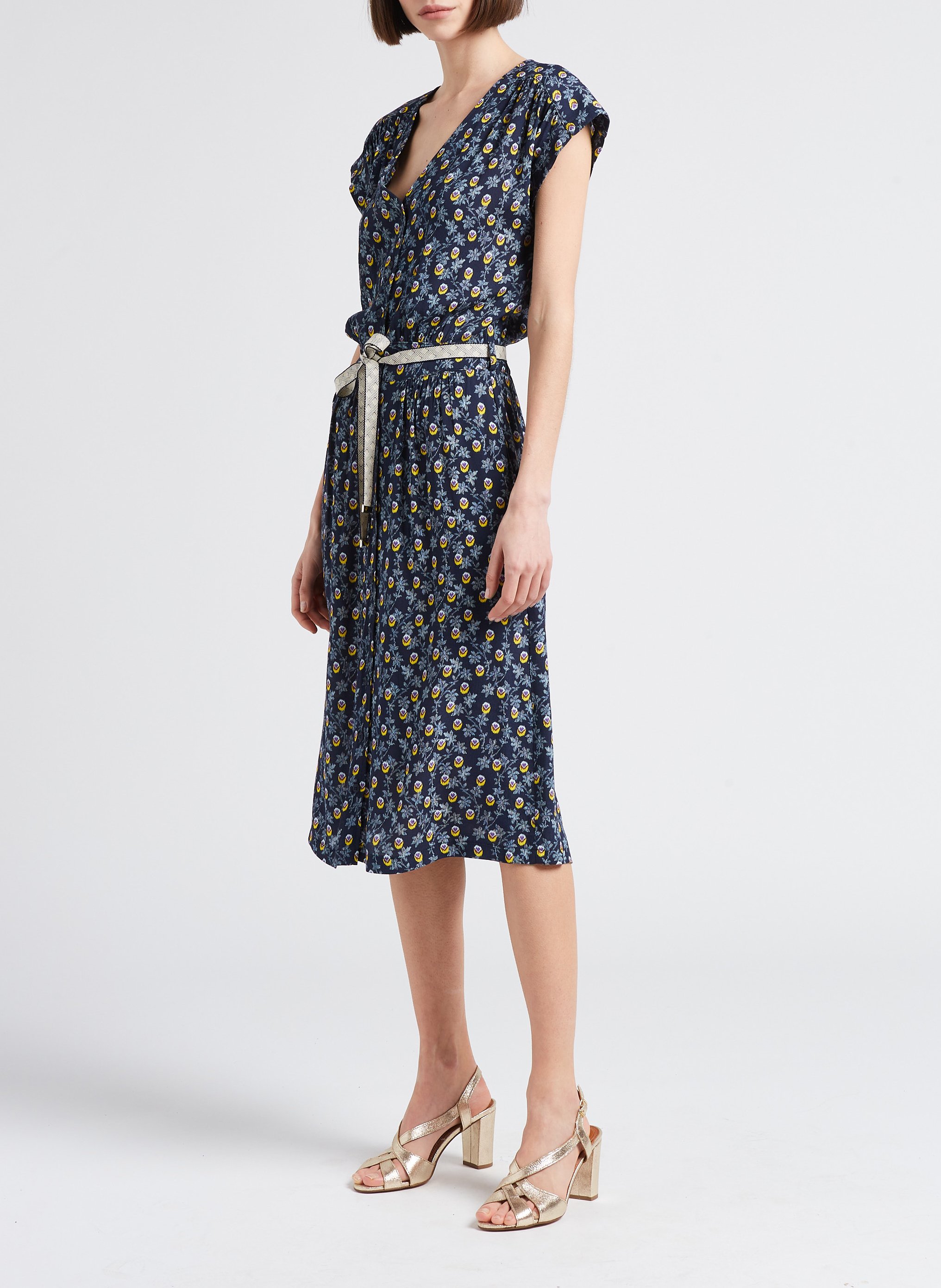 Robe longue imprimée à col v LA PETITE FRANCAISE Noir