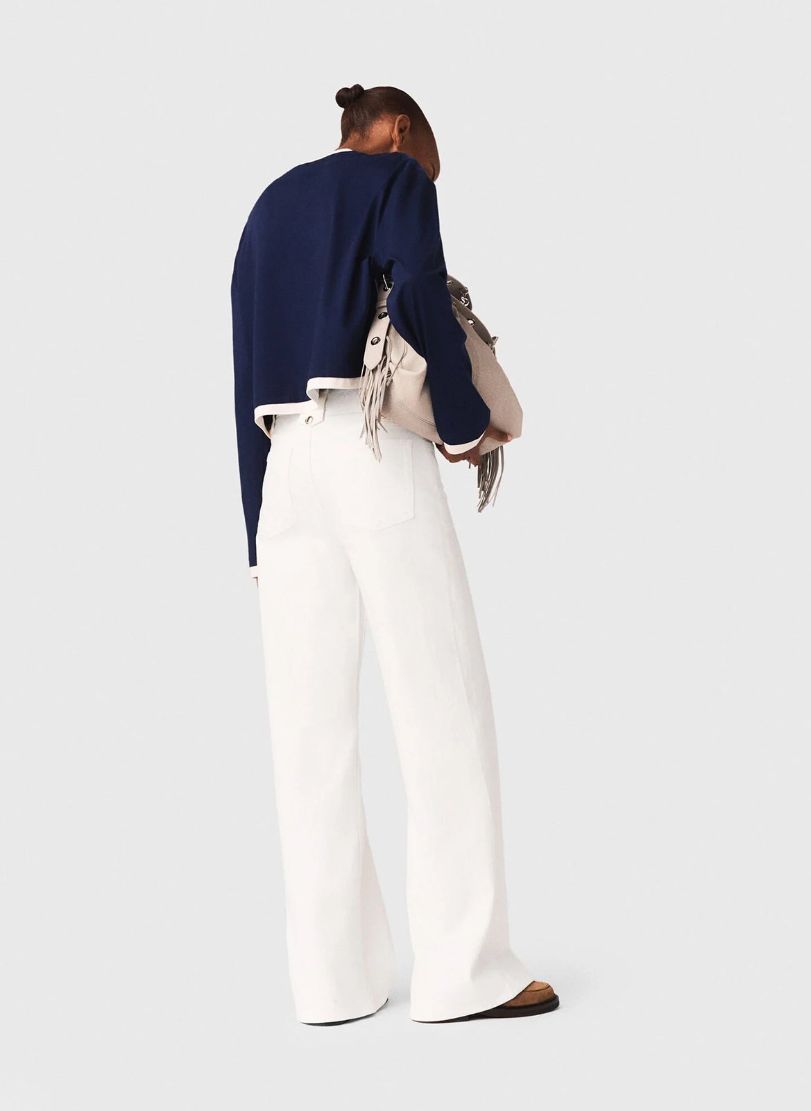 Wijde broek met knoopsgatelastiek MAJE Wit