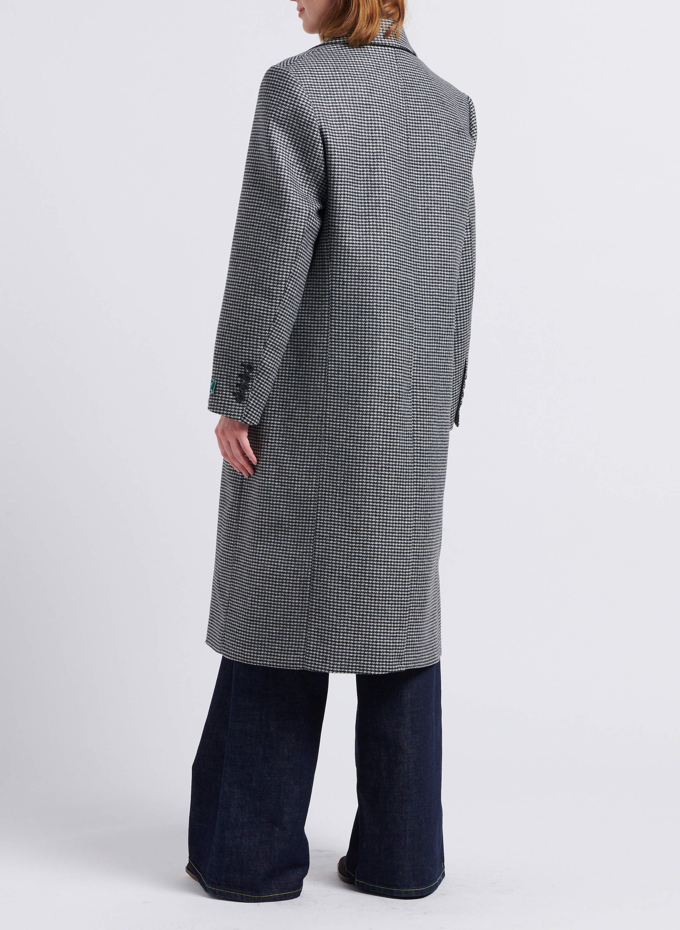 Langer Mantel mit Reverskragen und Hahnentrittmuster aus Schurwollmix MARGAUX LONNBERG Grau