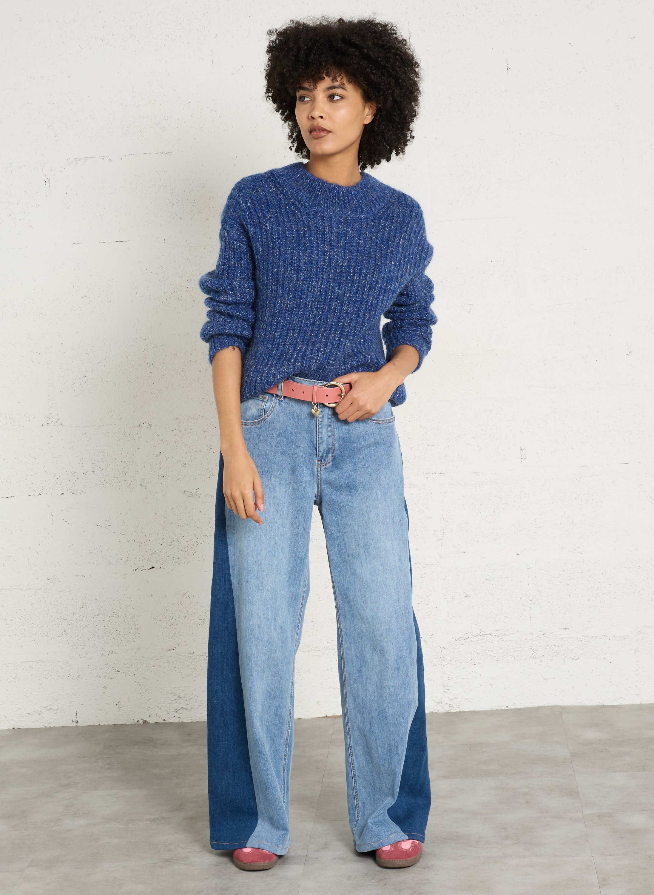Straight boat neck sweater in mottled knit MAISON 123 Blue