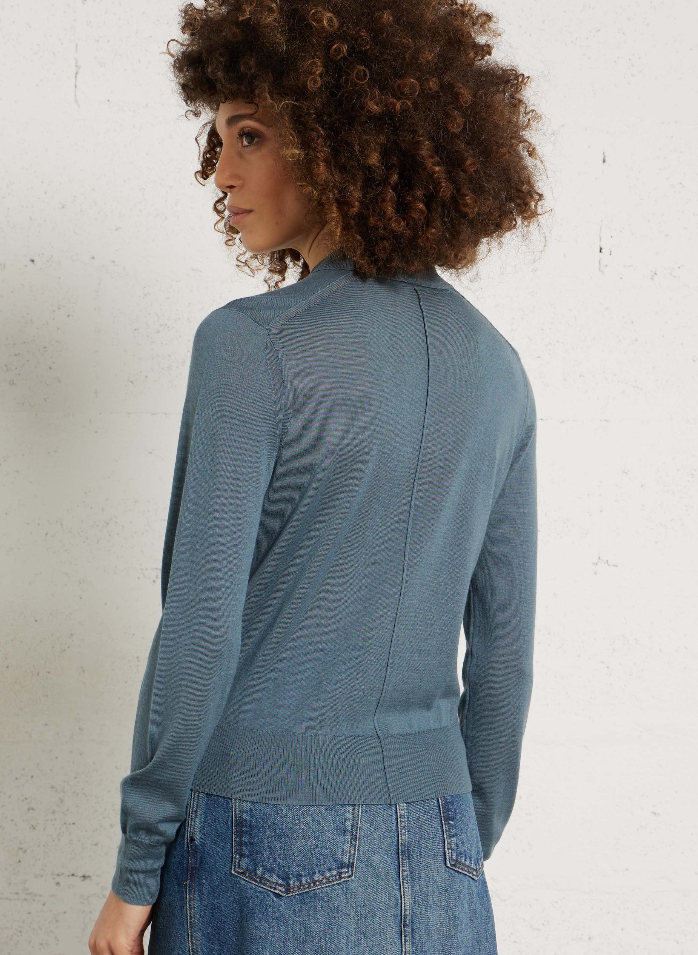 Straight classic collar wool cardigan SOEUR Blue