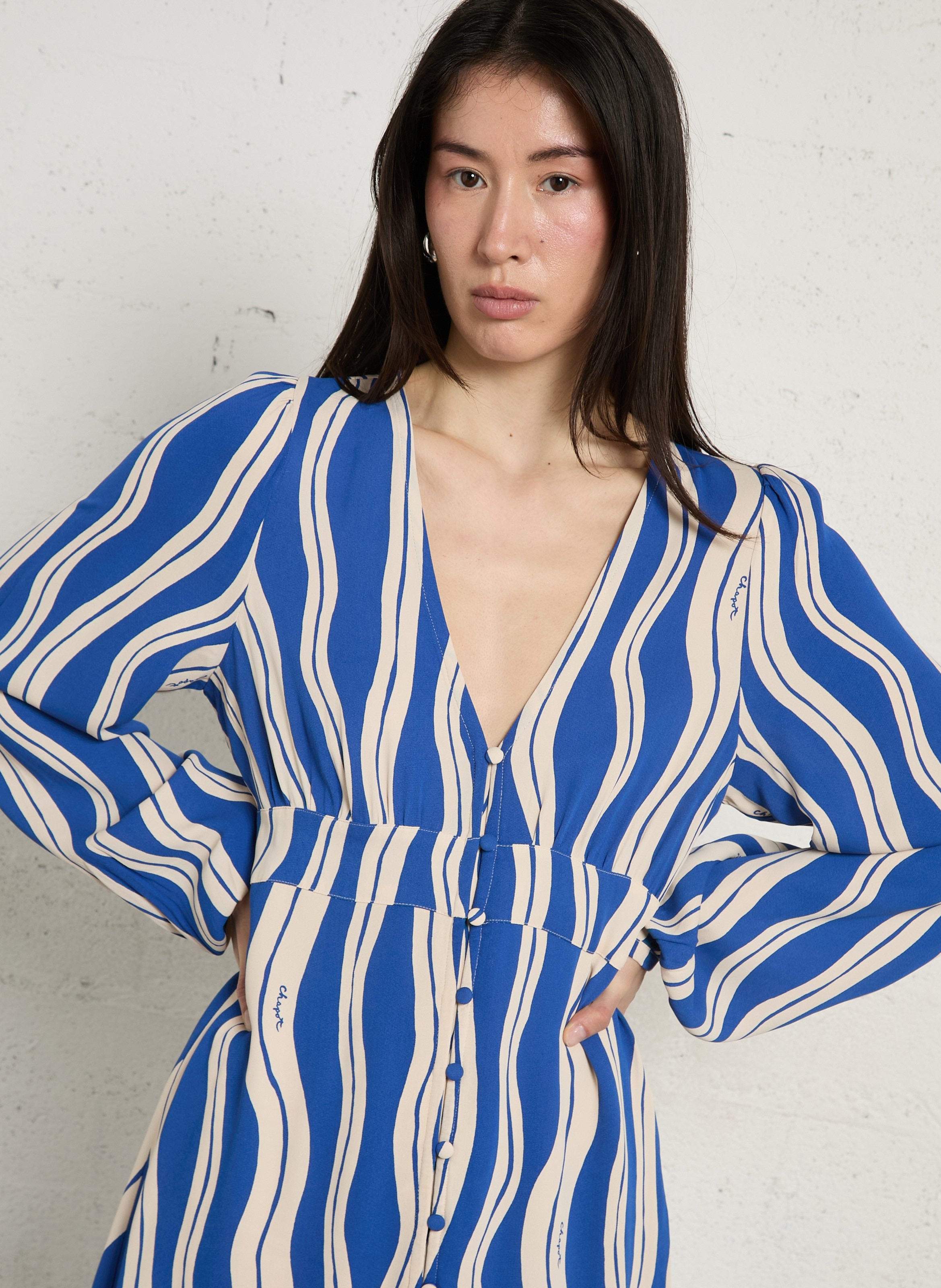 Abito corto scollo tondo stampato FABIENNE CHAPOT Blu