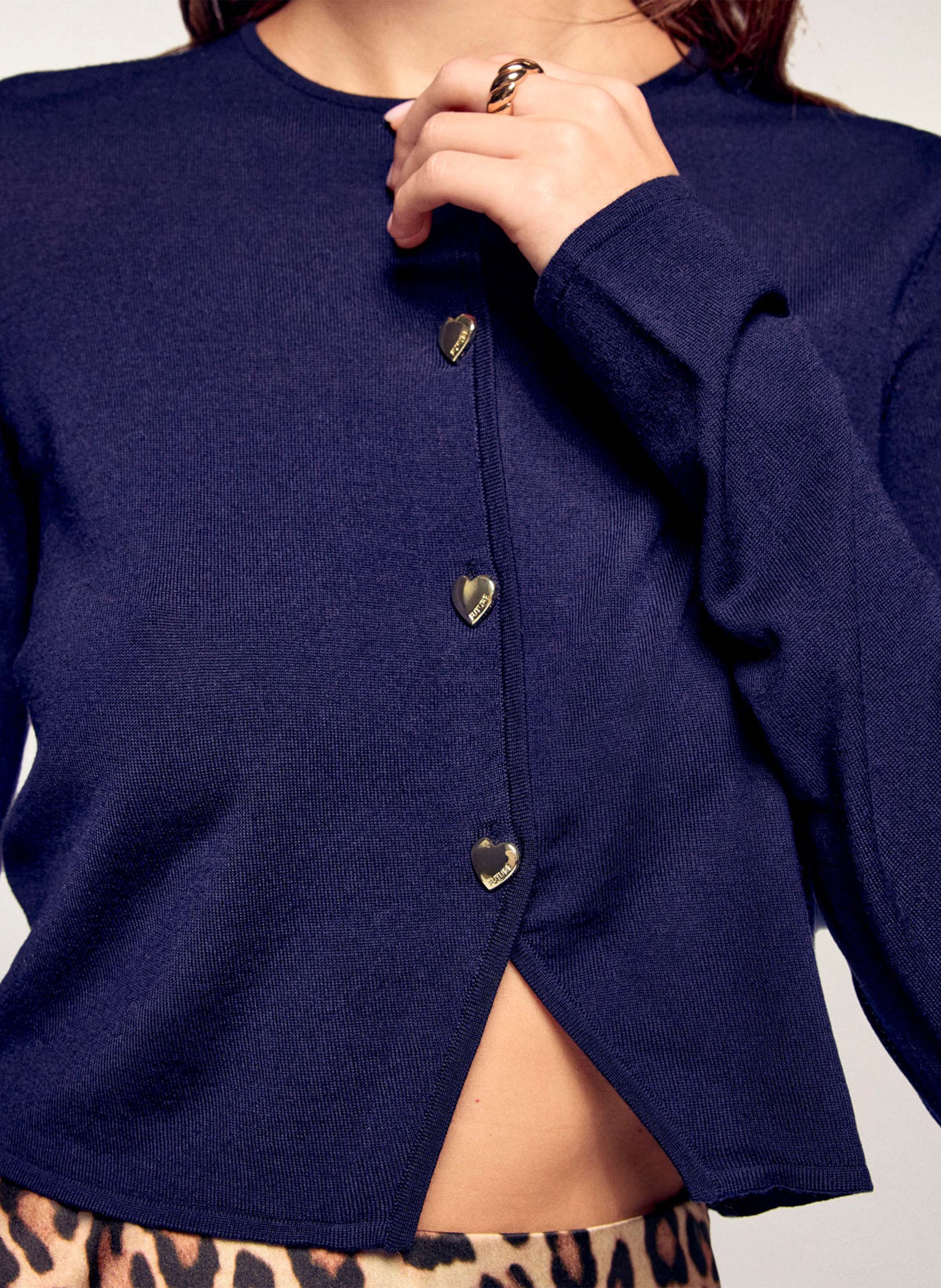 Short wool jacket with heart-shaped buttons FROM FUTURE Blue