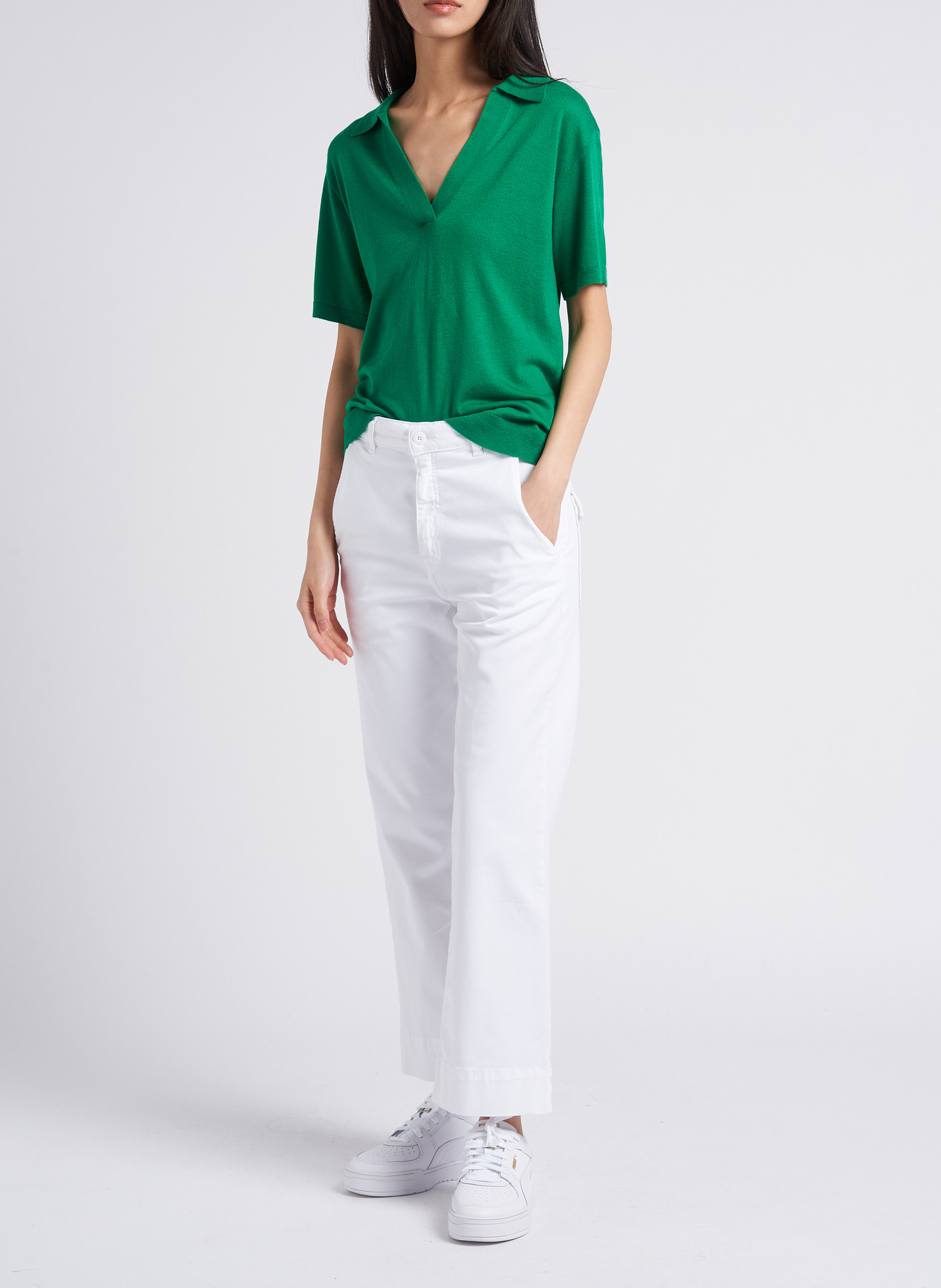 Pantalon 7/8 ème taille haute en coton ACQUAVERDE Blanc