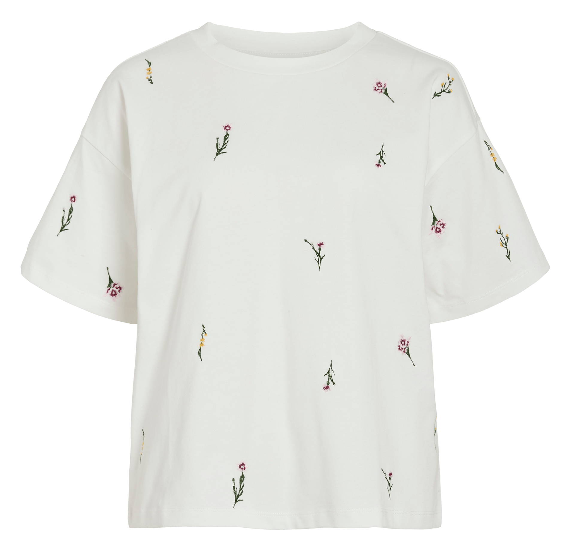 Tee-shirt ample à fleurs brodées VILA Blanc