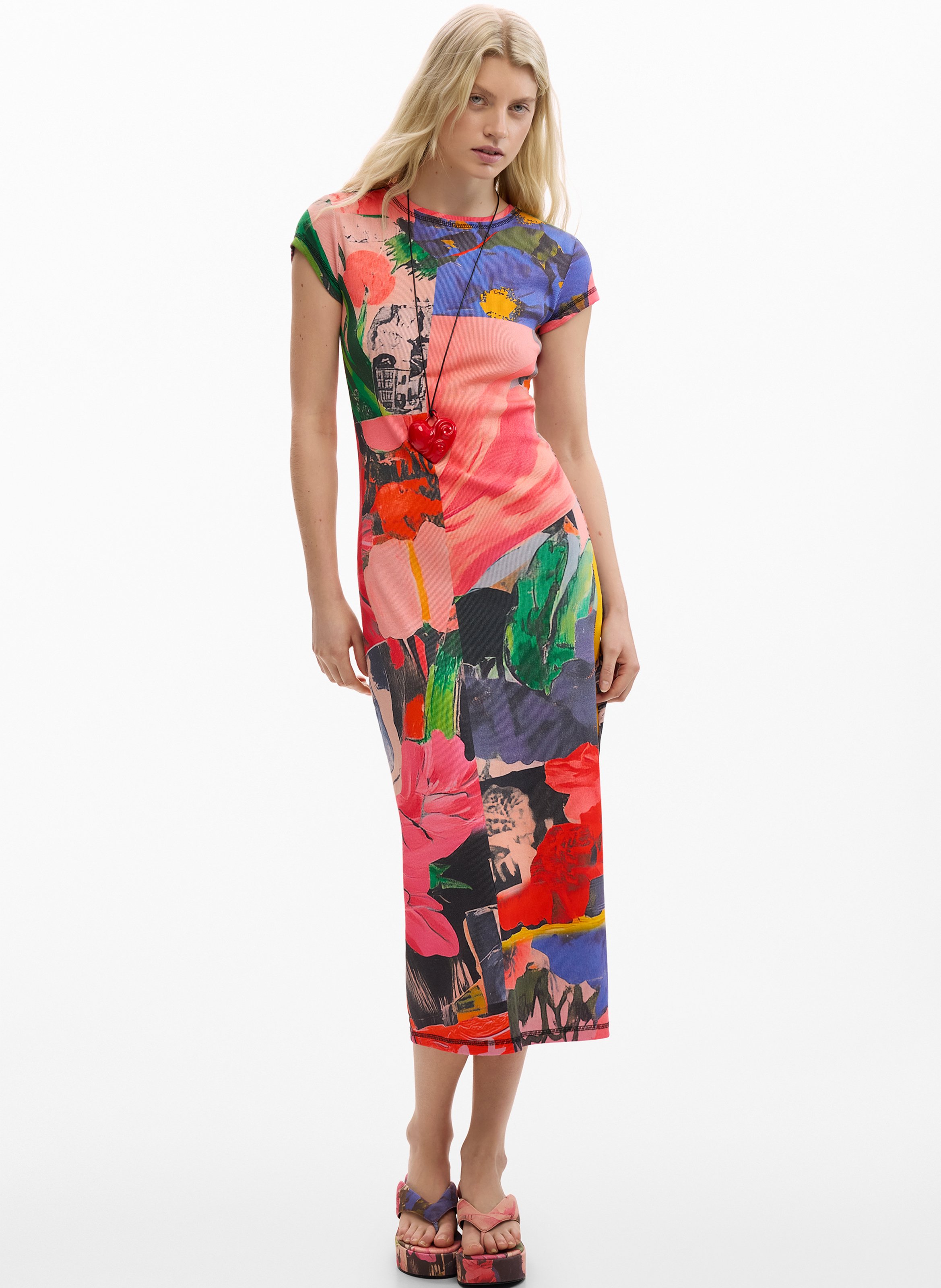 Gerade geschnittenes Midikleid mit Print DESIGUAL Rot
