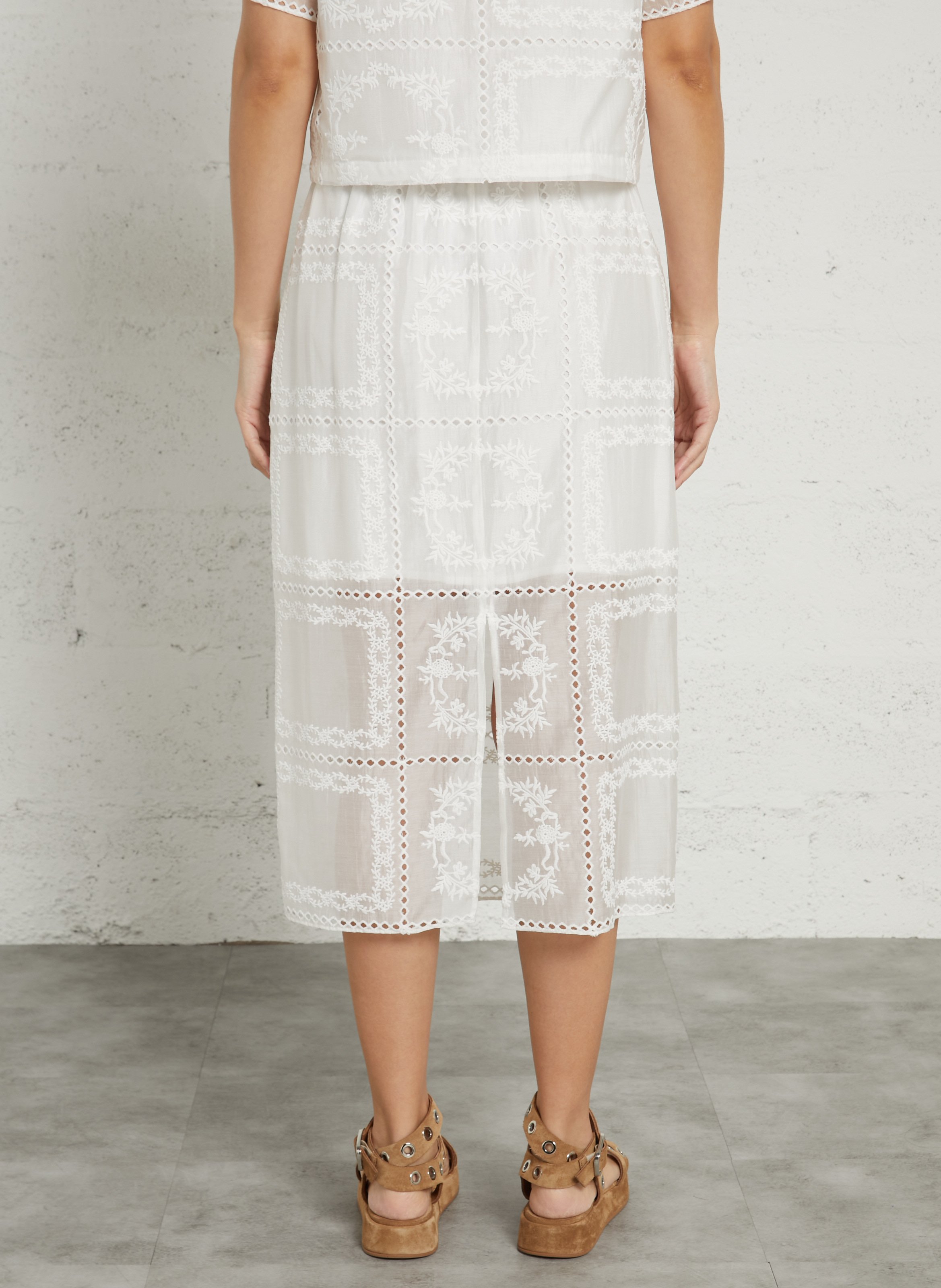Embroidered midi skirt BERENICE White