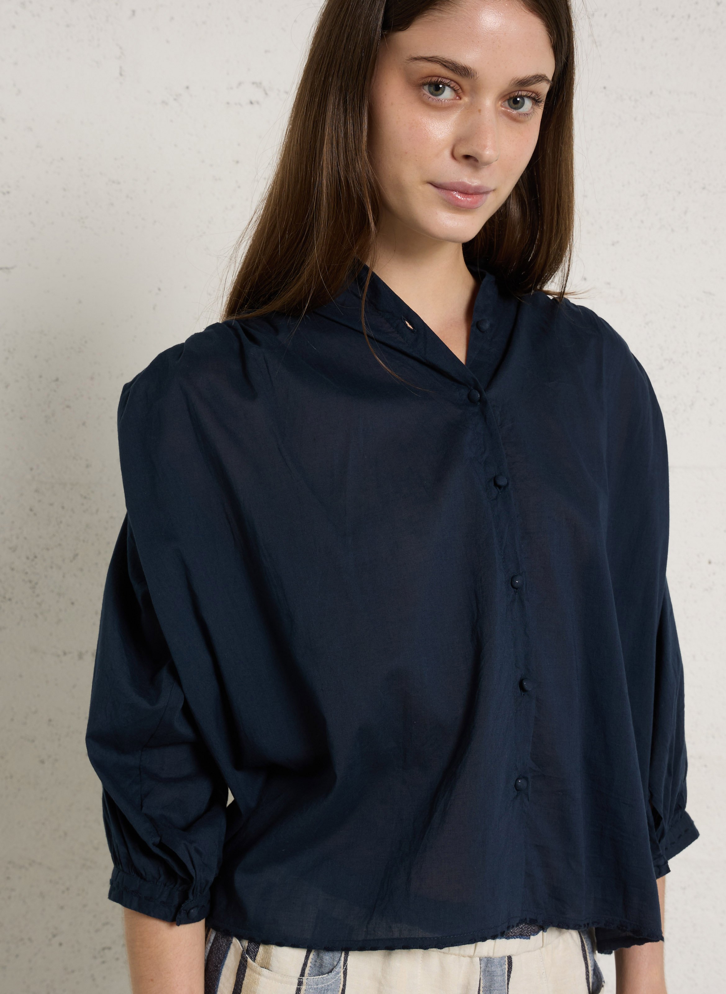 Chemise ample col mao en coton DIEGA Bleu