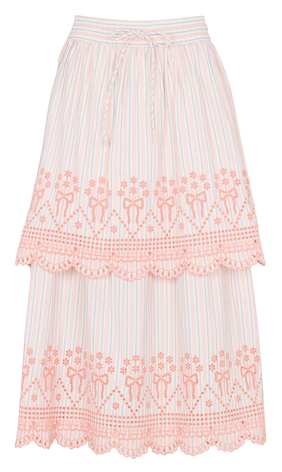 Long organic cotton striped and embroidered skirt DAMSON MADDER Orange
