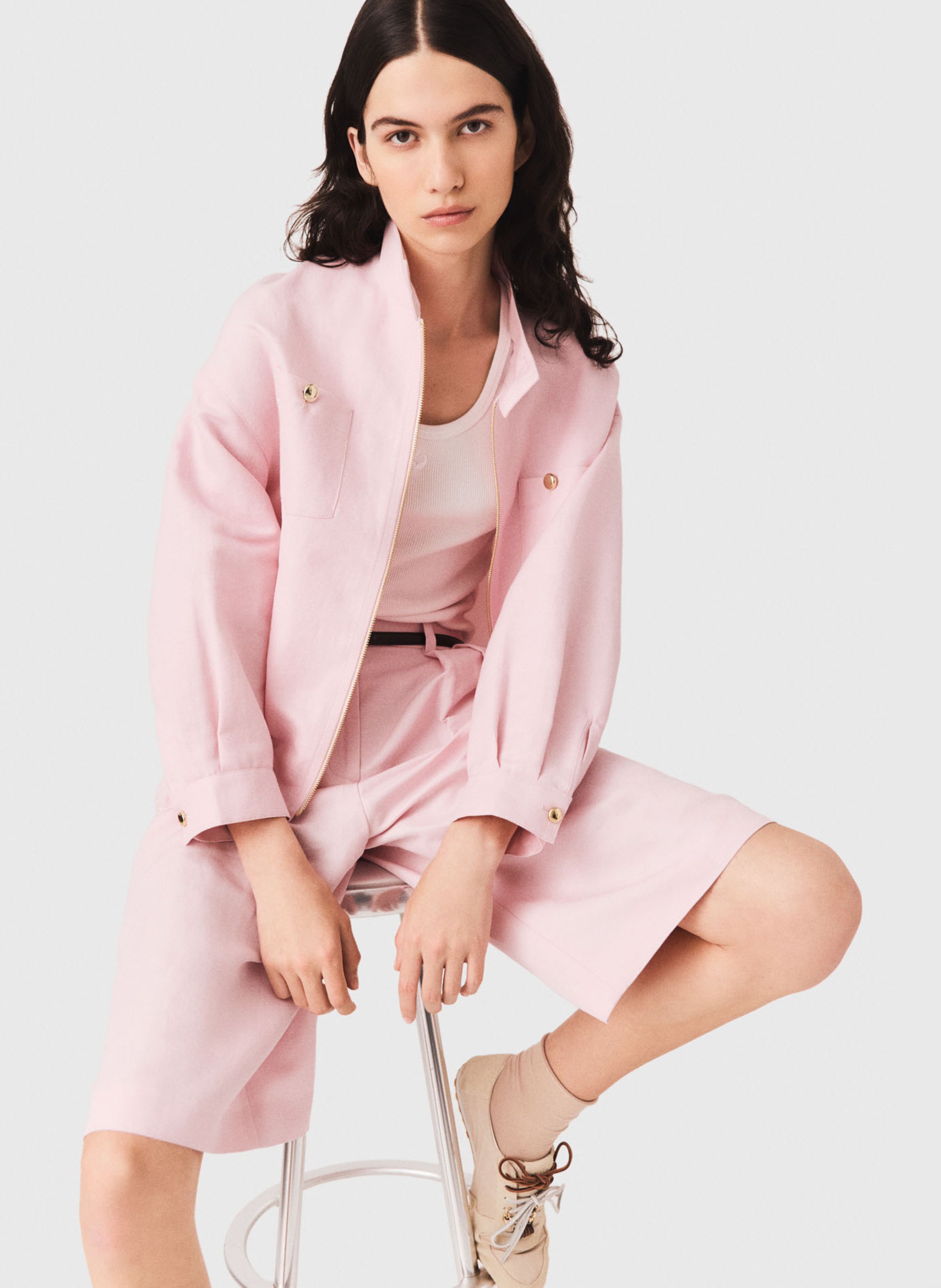 Veste oversize en coton et lin MAJE Rose