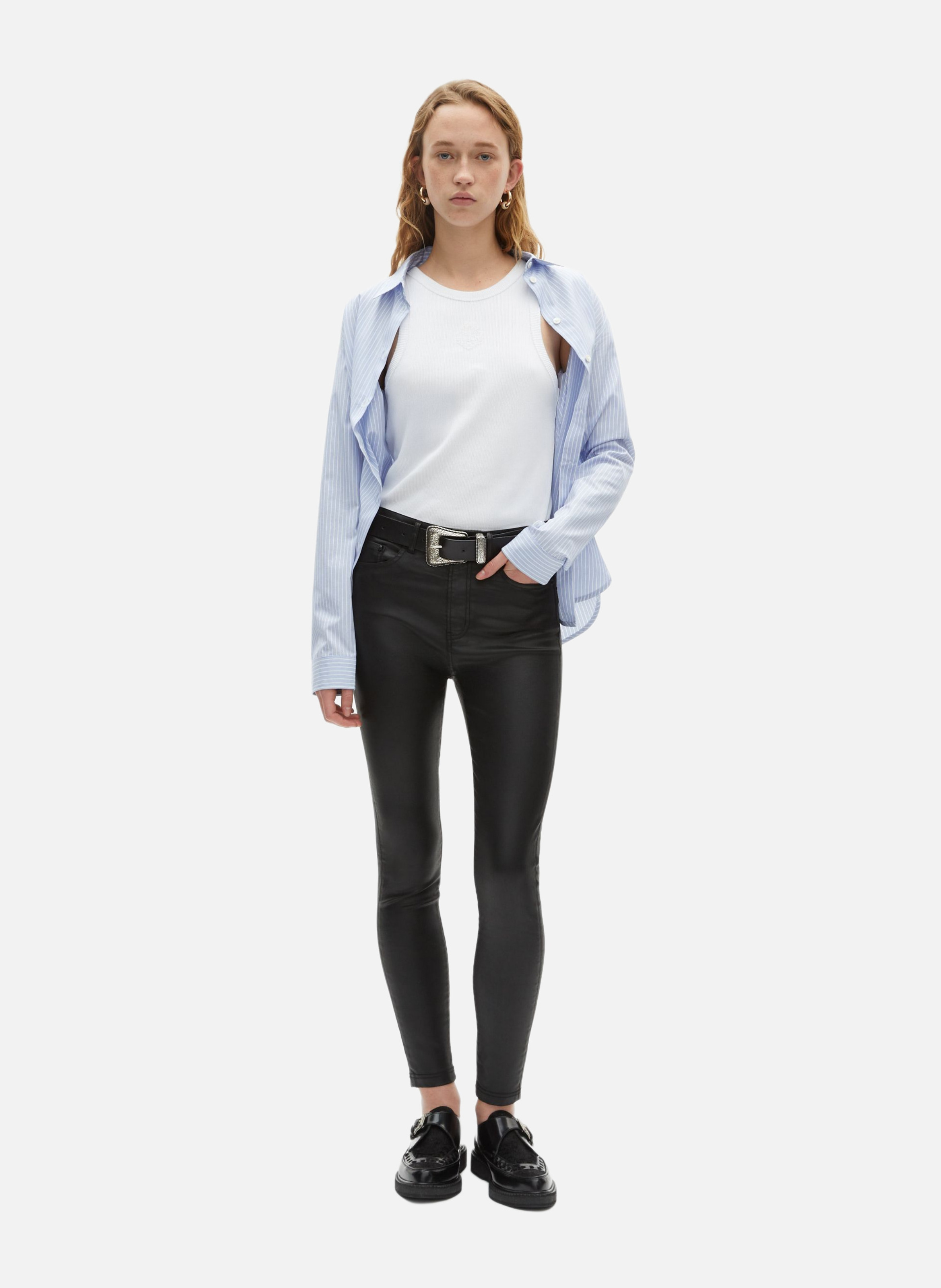 Stretch slim leather effect jeans THE KOOPLES Black