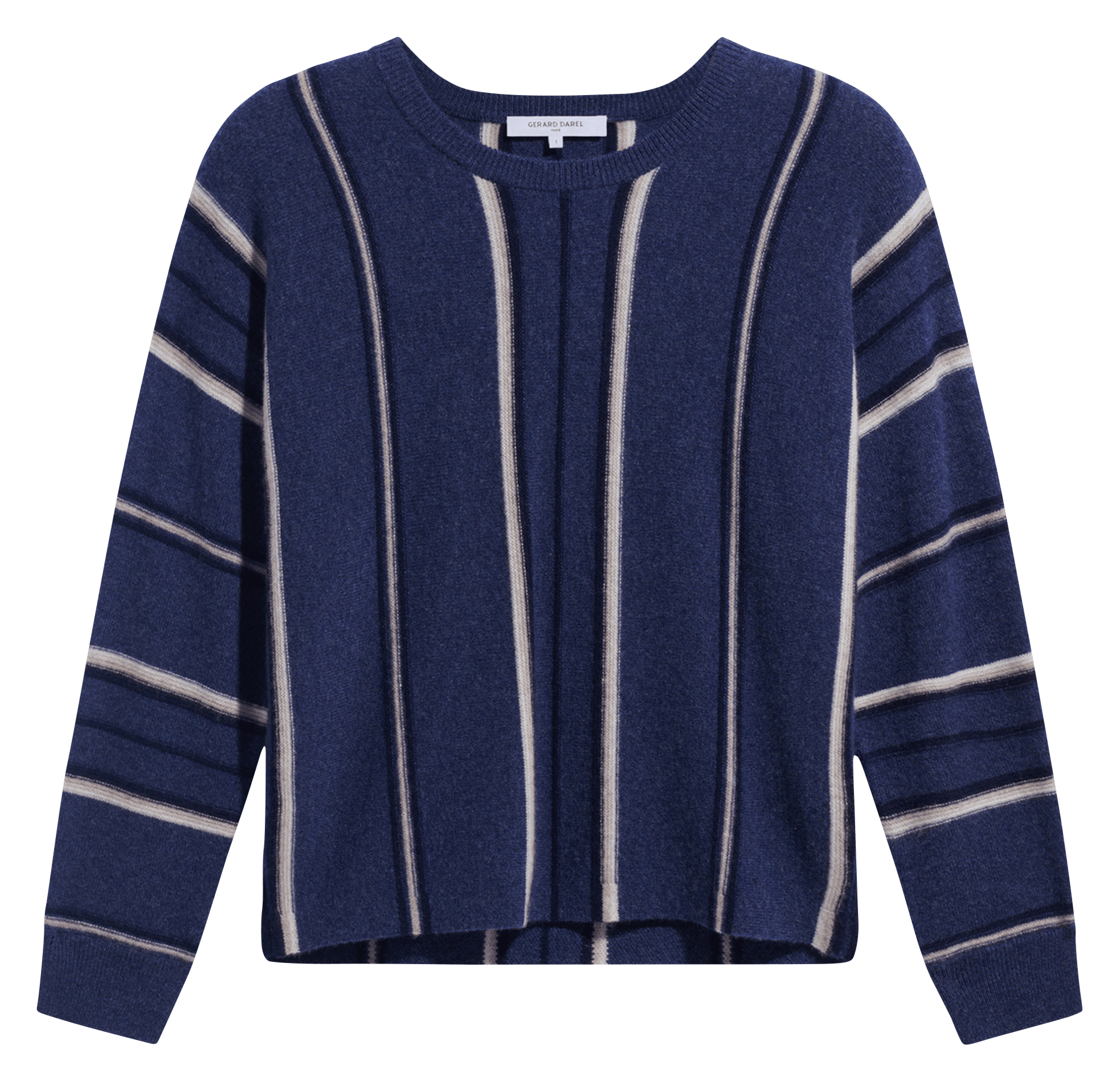 Pull droit col rond rayé en cachemire GERARD DAREL Bleu
