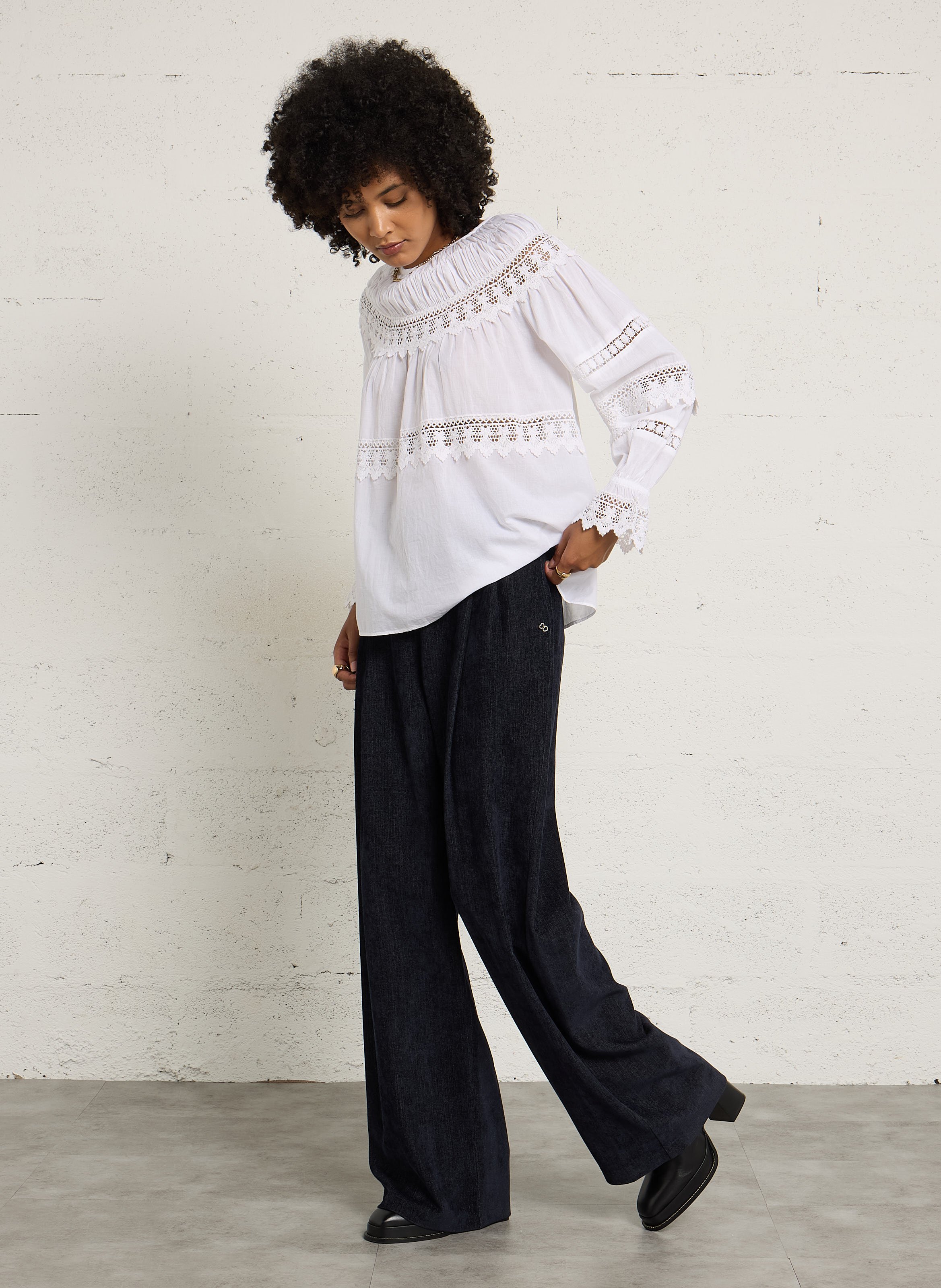 Oversize cotton round-neck blouse SUD EXPRESS White