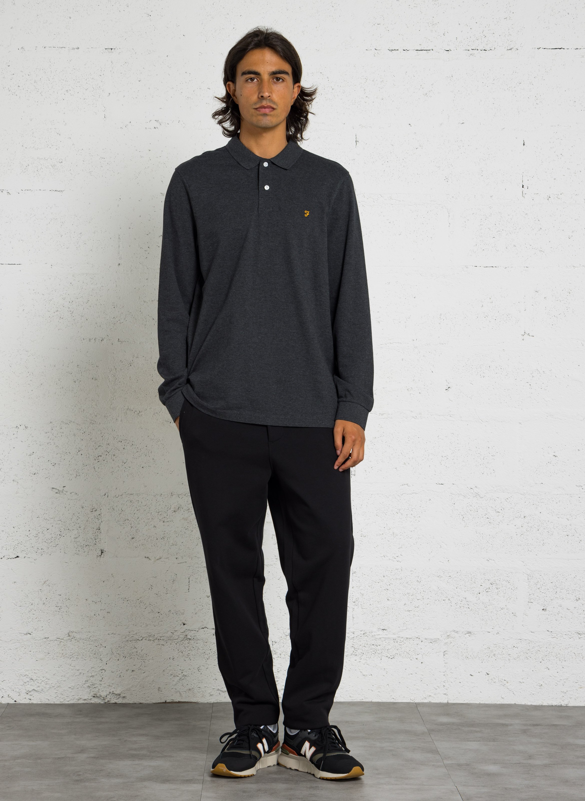 Polo manches longues en coton  FARAH Noir