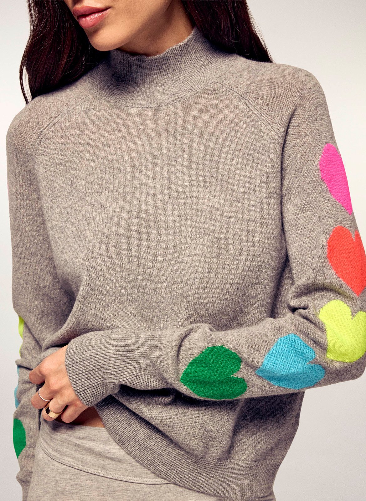 Pull à motifs cœurs en cachemire FROM FUTURE Gris