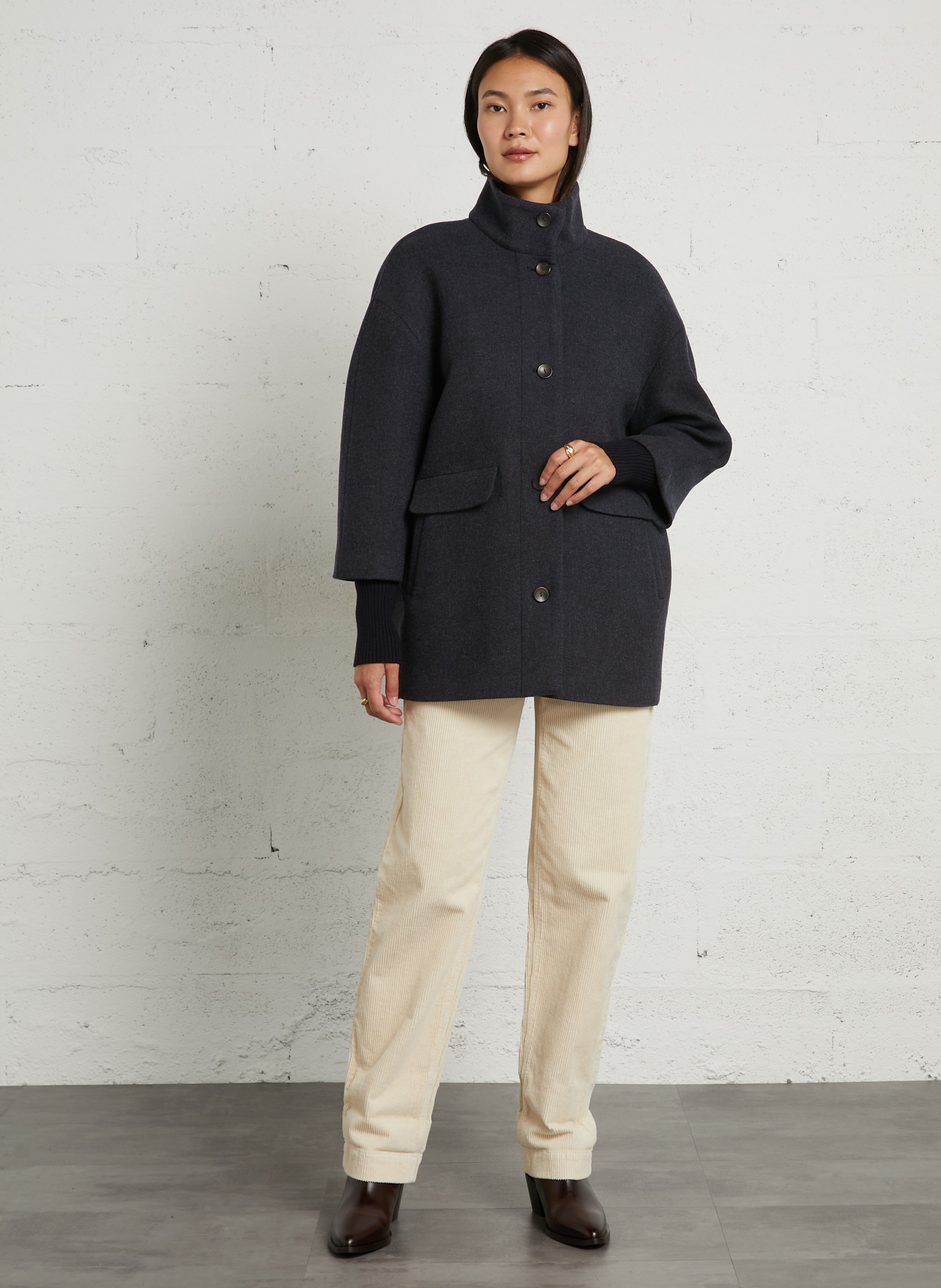 Oversized getailleerde wollen jas met kraag MAISON 123 Grijs