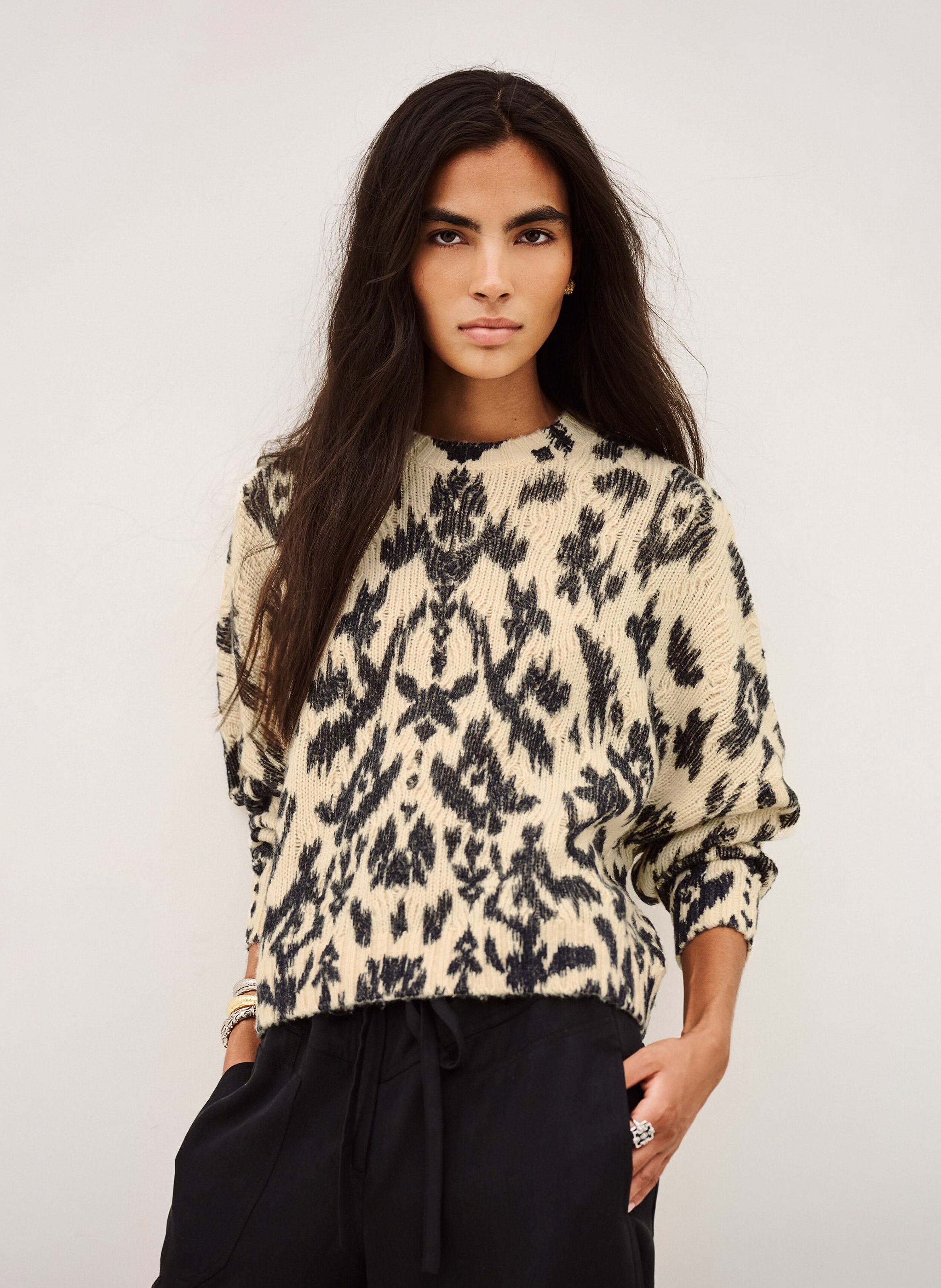 Pull ample en maille de coton mélangé BA&SH Beige