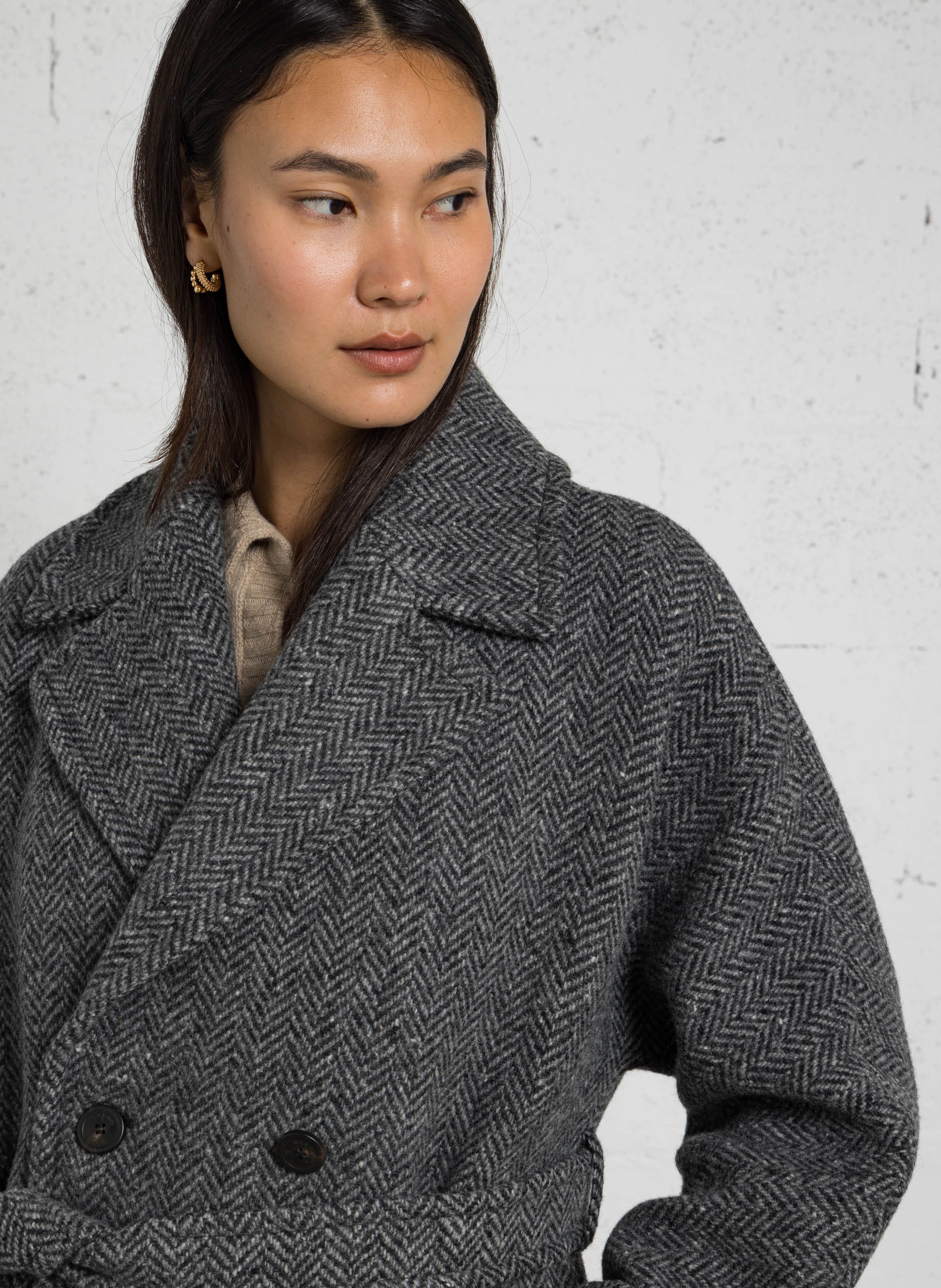 Manteau ceinturé et long en laine mélangée MAX MARA WEEK END Noir
