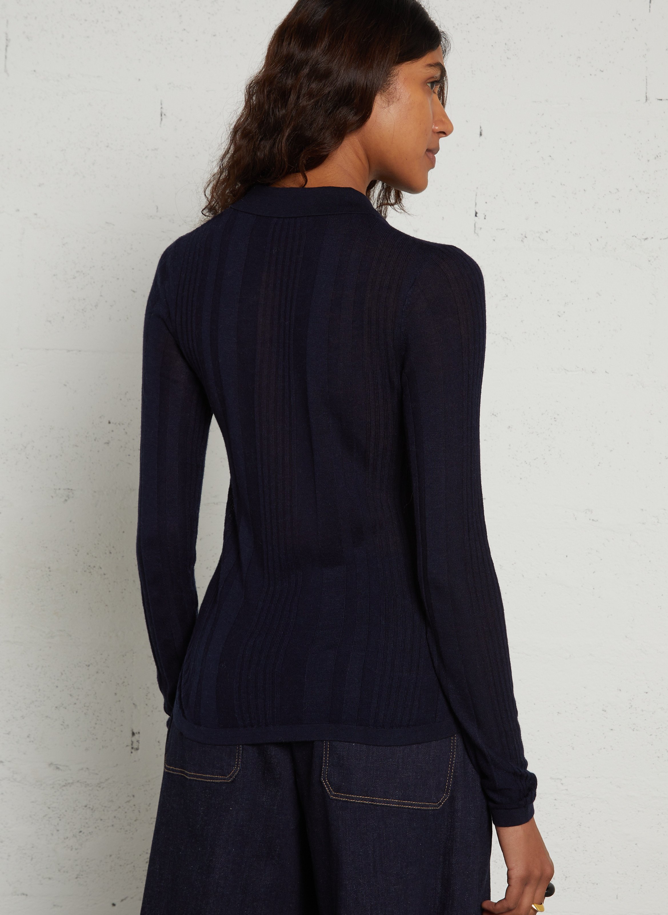 Pull col polo à détail boutonné THINKING MU Bleu