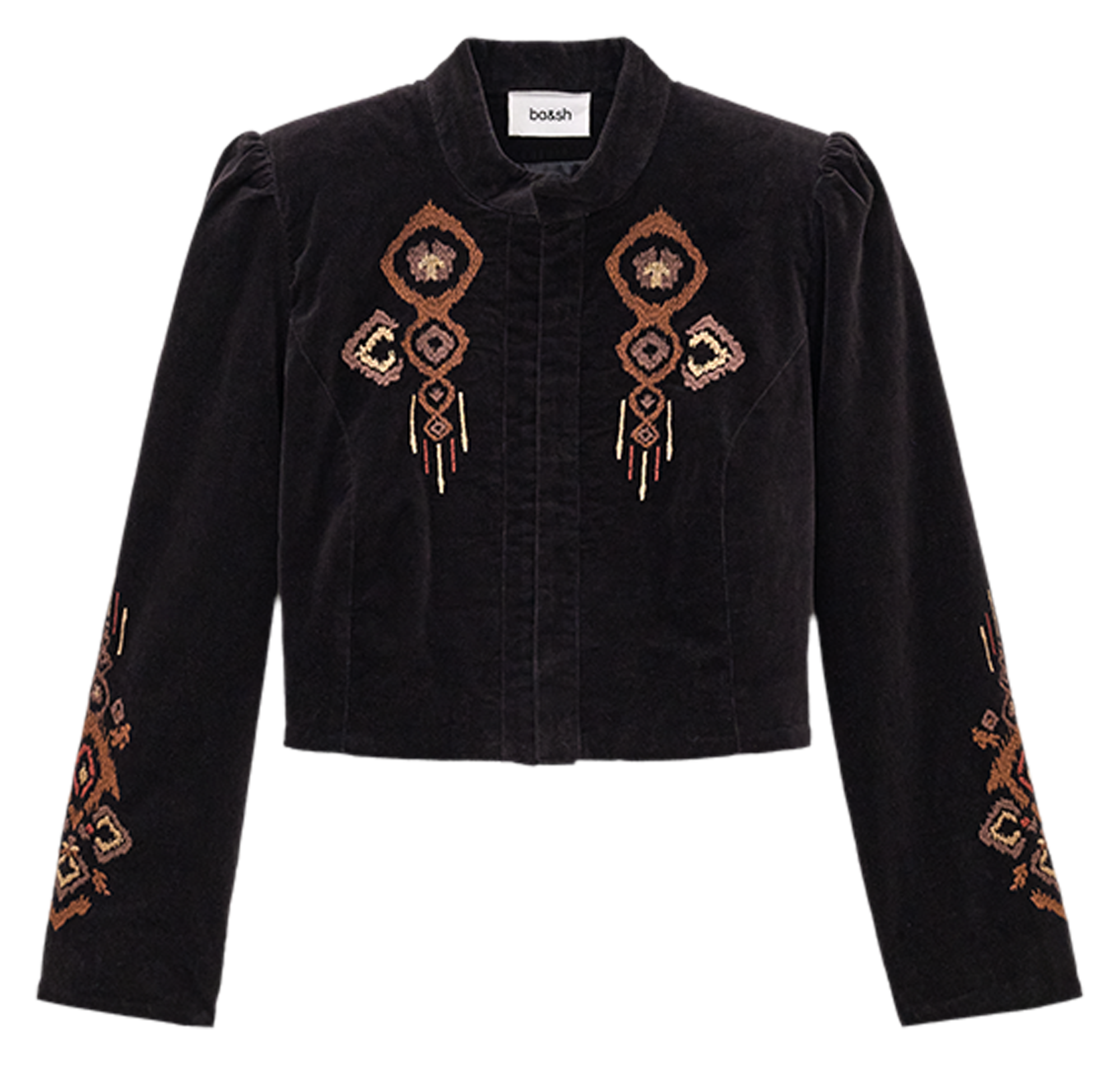 Veste courte col officier brodée en coton mélangé BA&SH Noir
