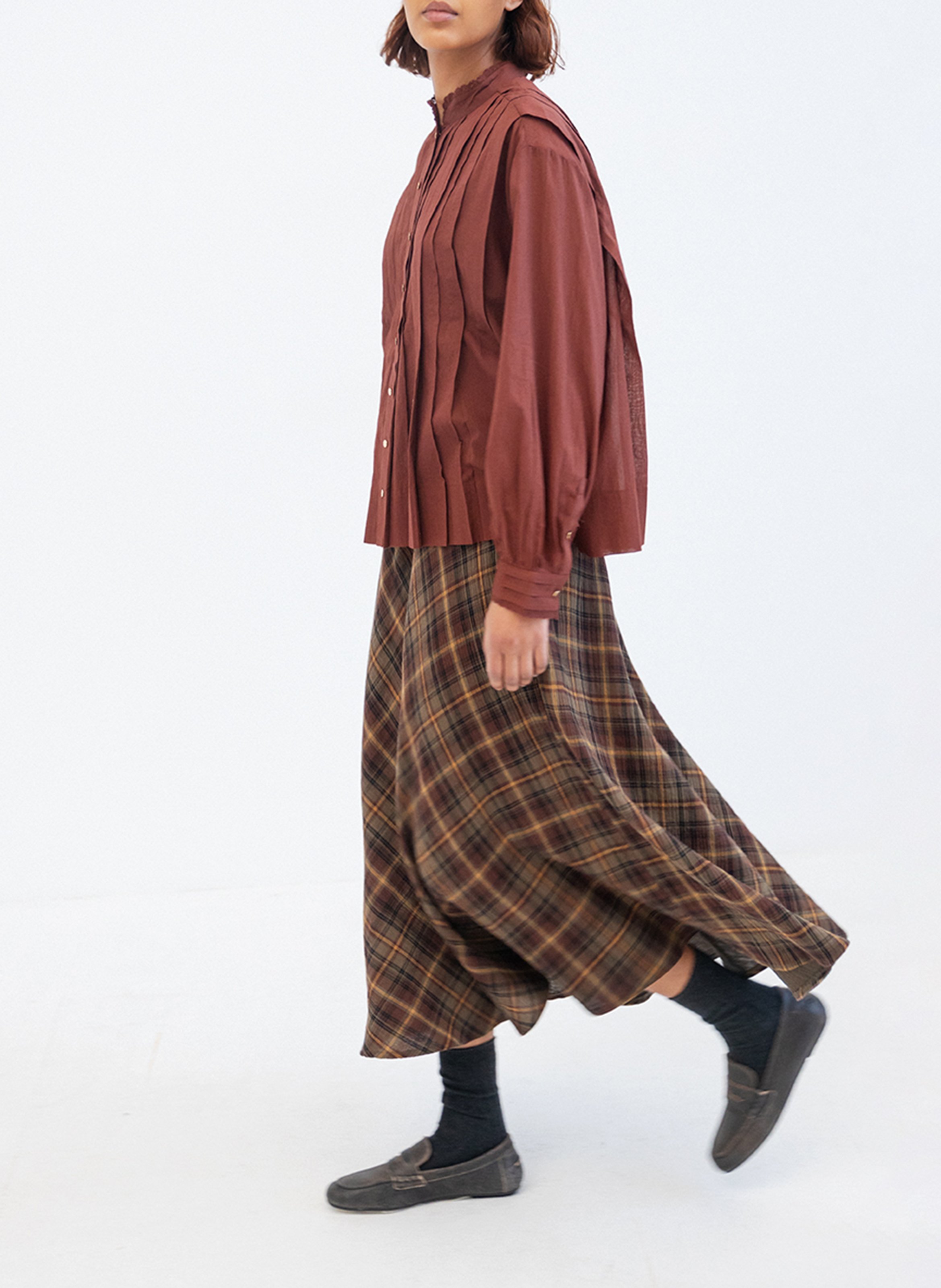 Straight cotton blouse with Victorian collar PROJECT-AJ117 Red