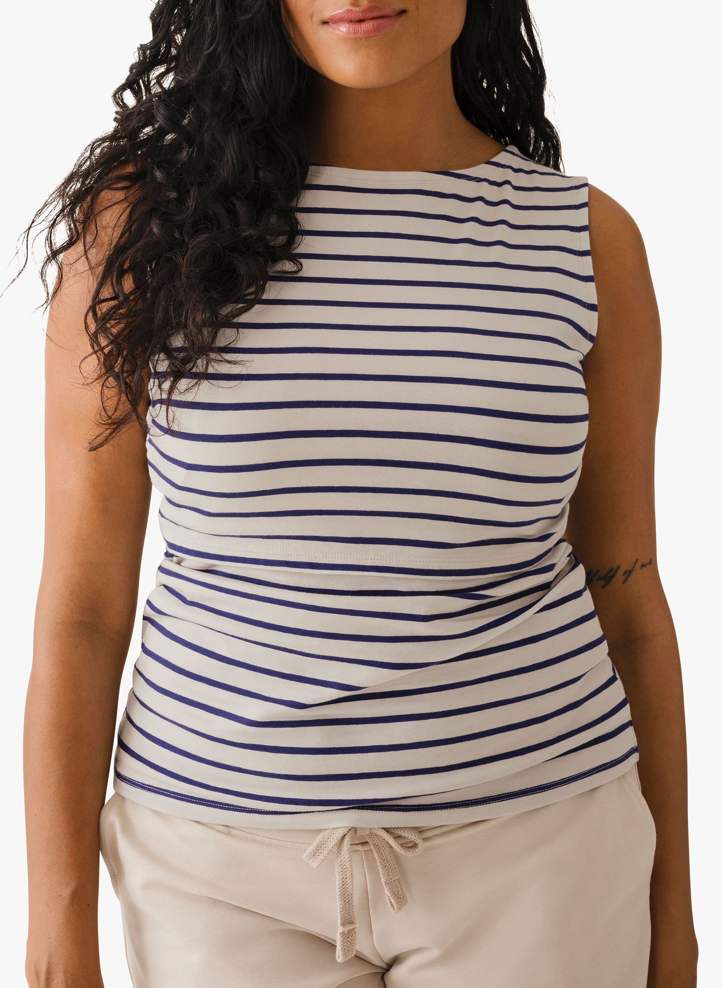 Débardeur d'allaitement col bateau rayé en coton bio stretch BOOB Multicolore