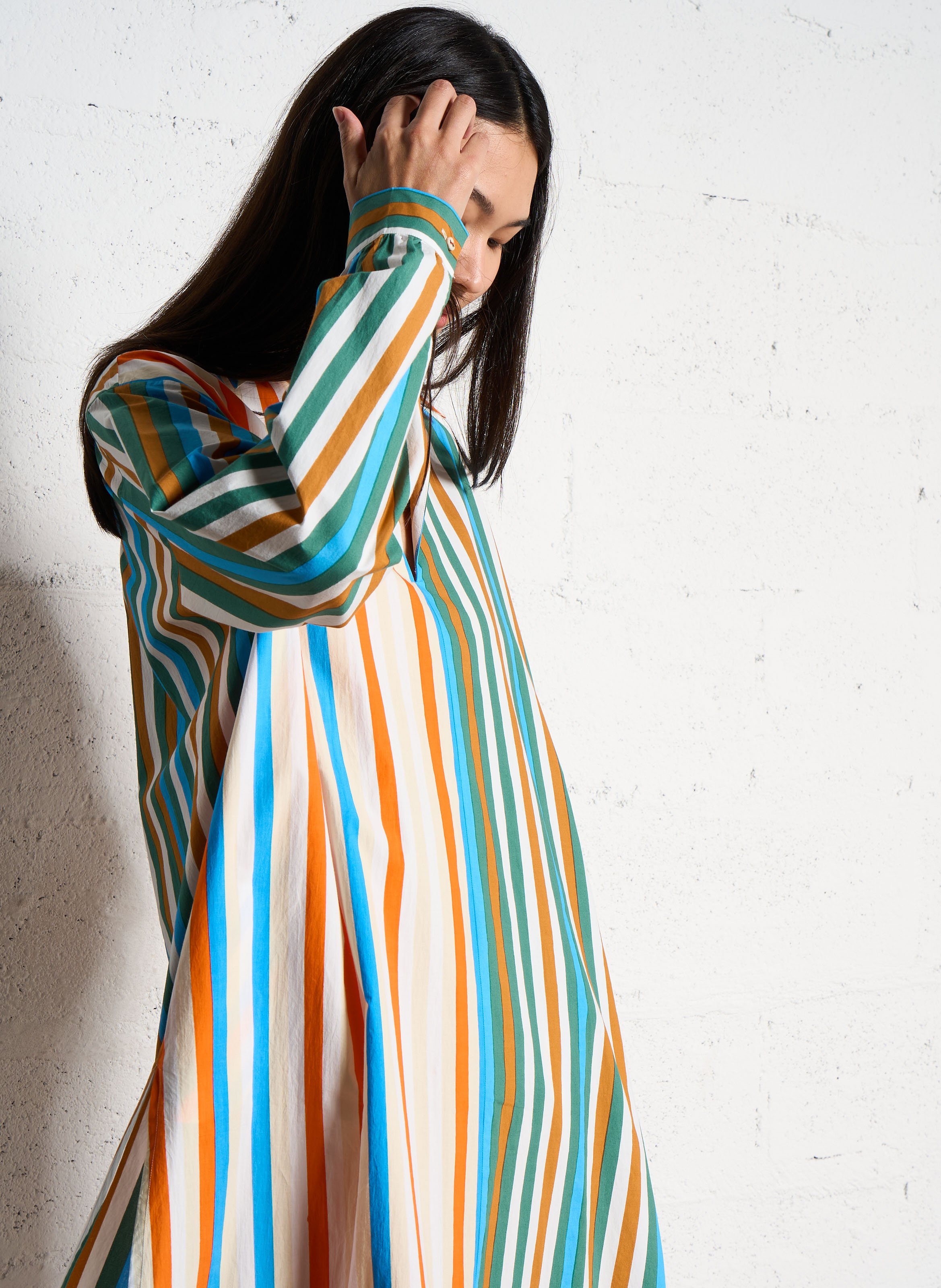 Long striped cotton dress V DE VINSTER Brown