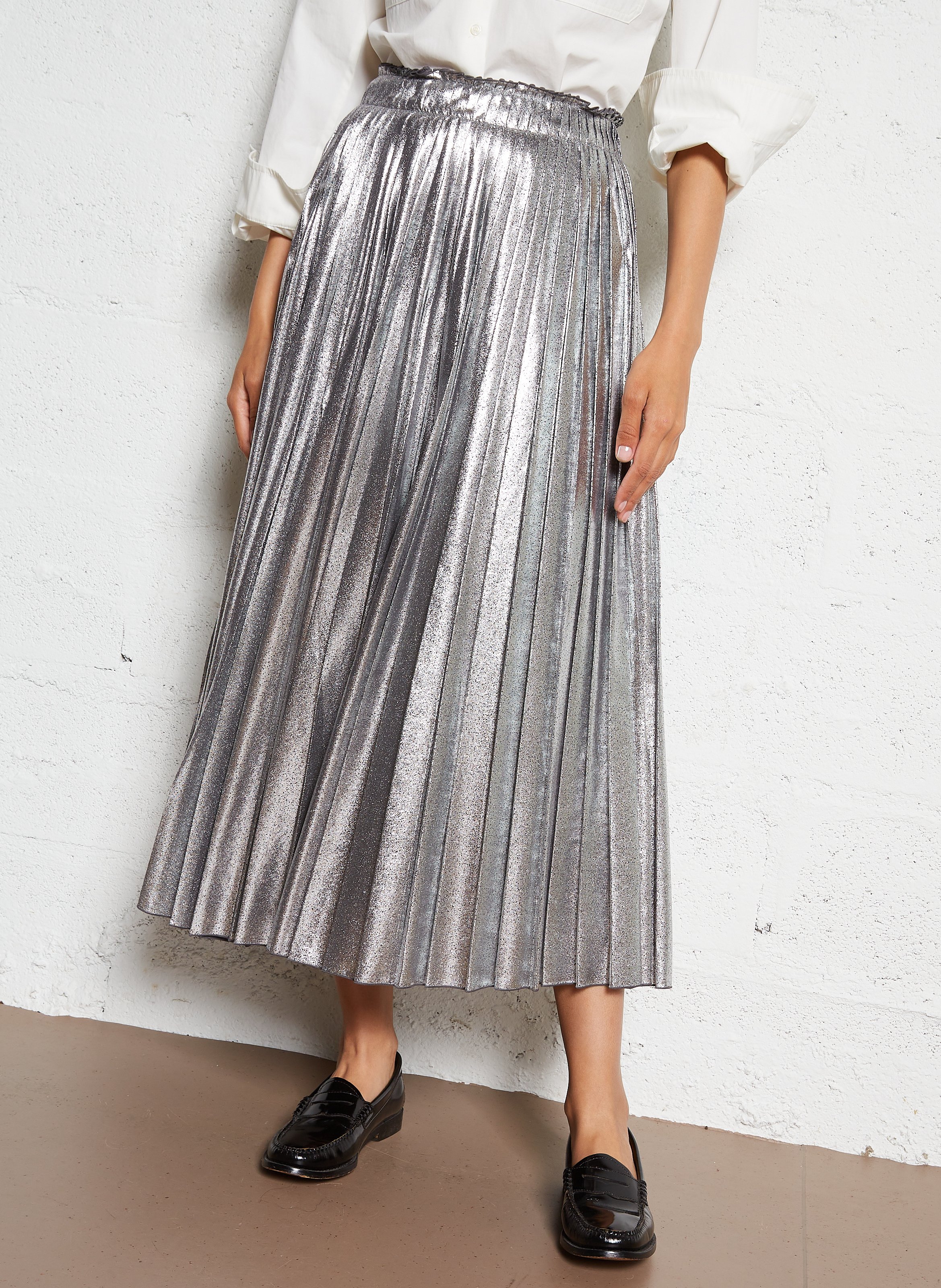 mid length pleated skirts grey