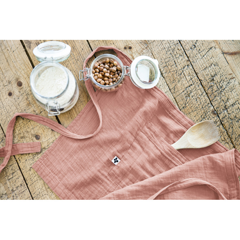 Tablier de chef en gaze de coton L'EFFET PAPILLON Rose