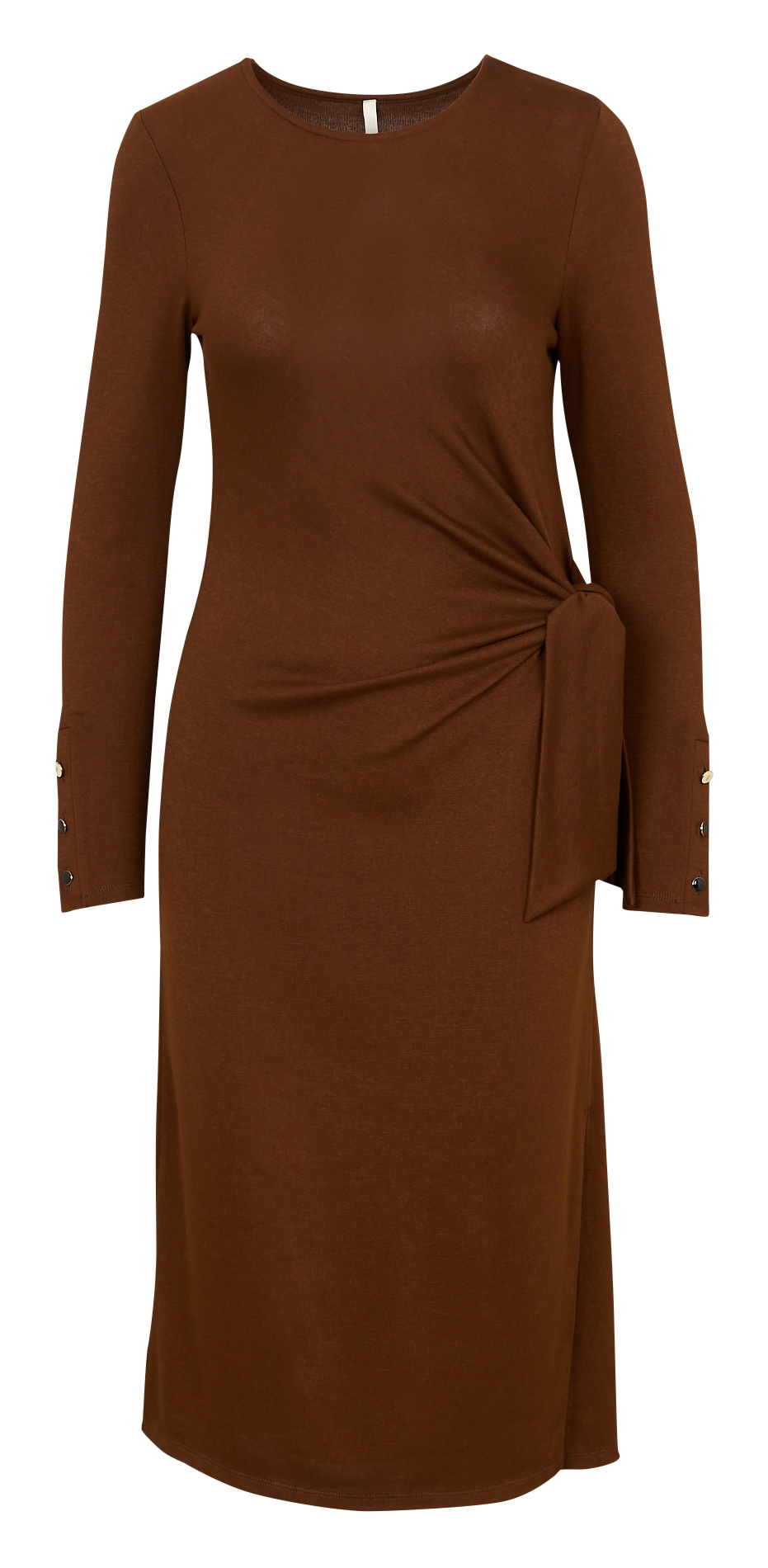Solid color draped waist slit midi dress I CODE Brown