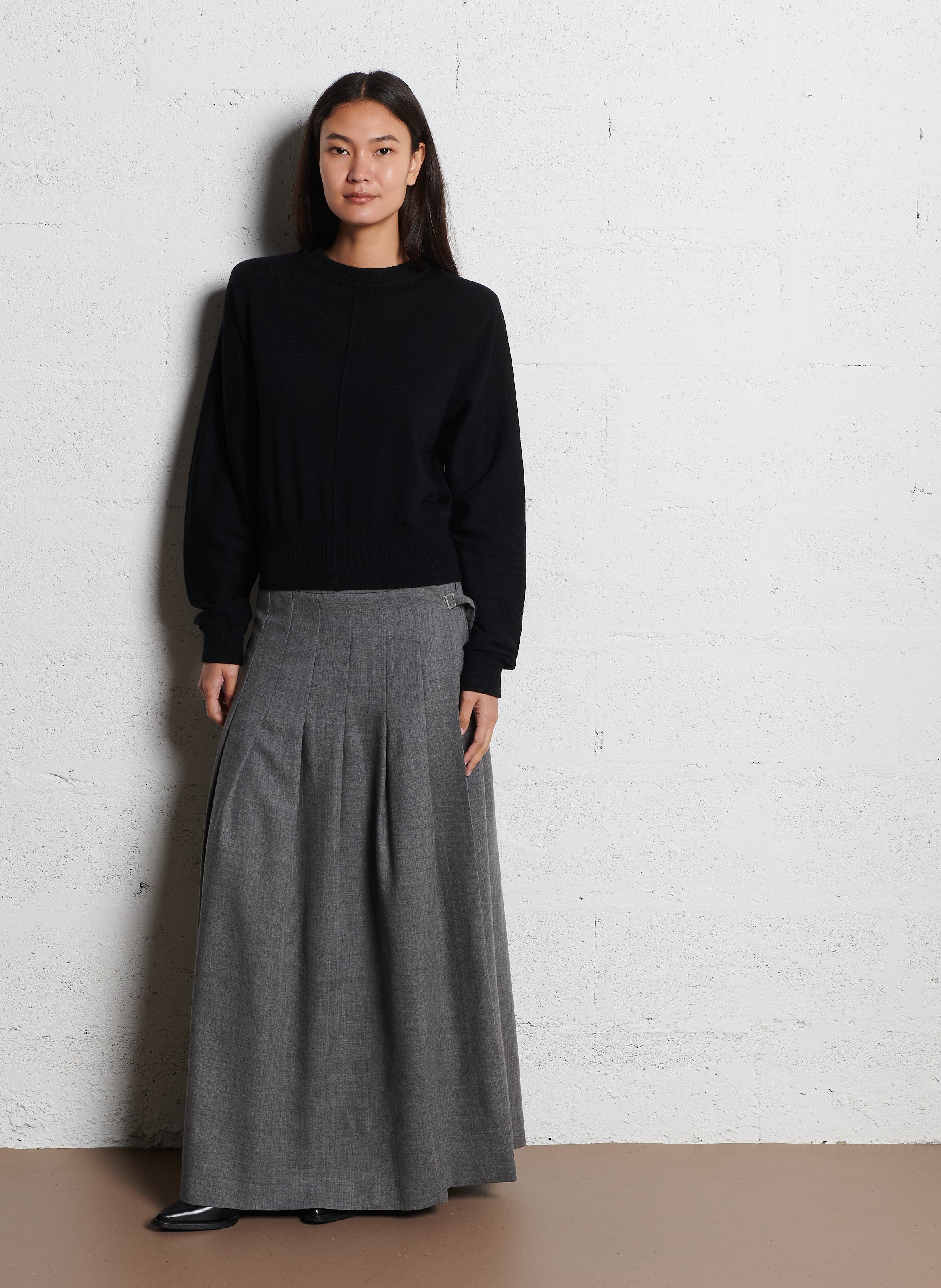 Pull oversize col rond en laine LAURENCE BRAS Noir