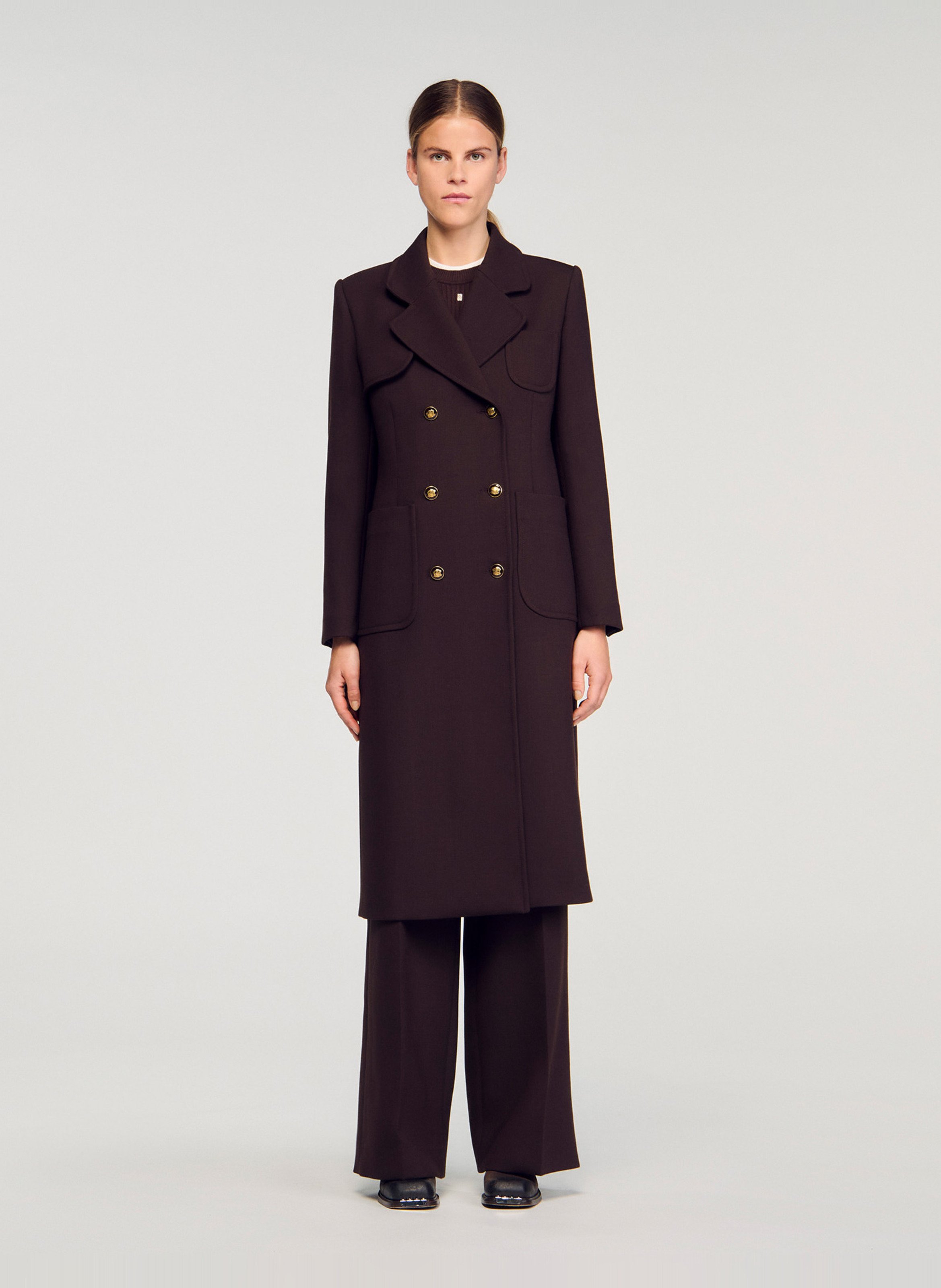 Manteau col tailleur SANDRO Marron