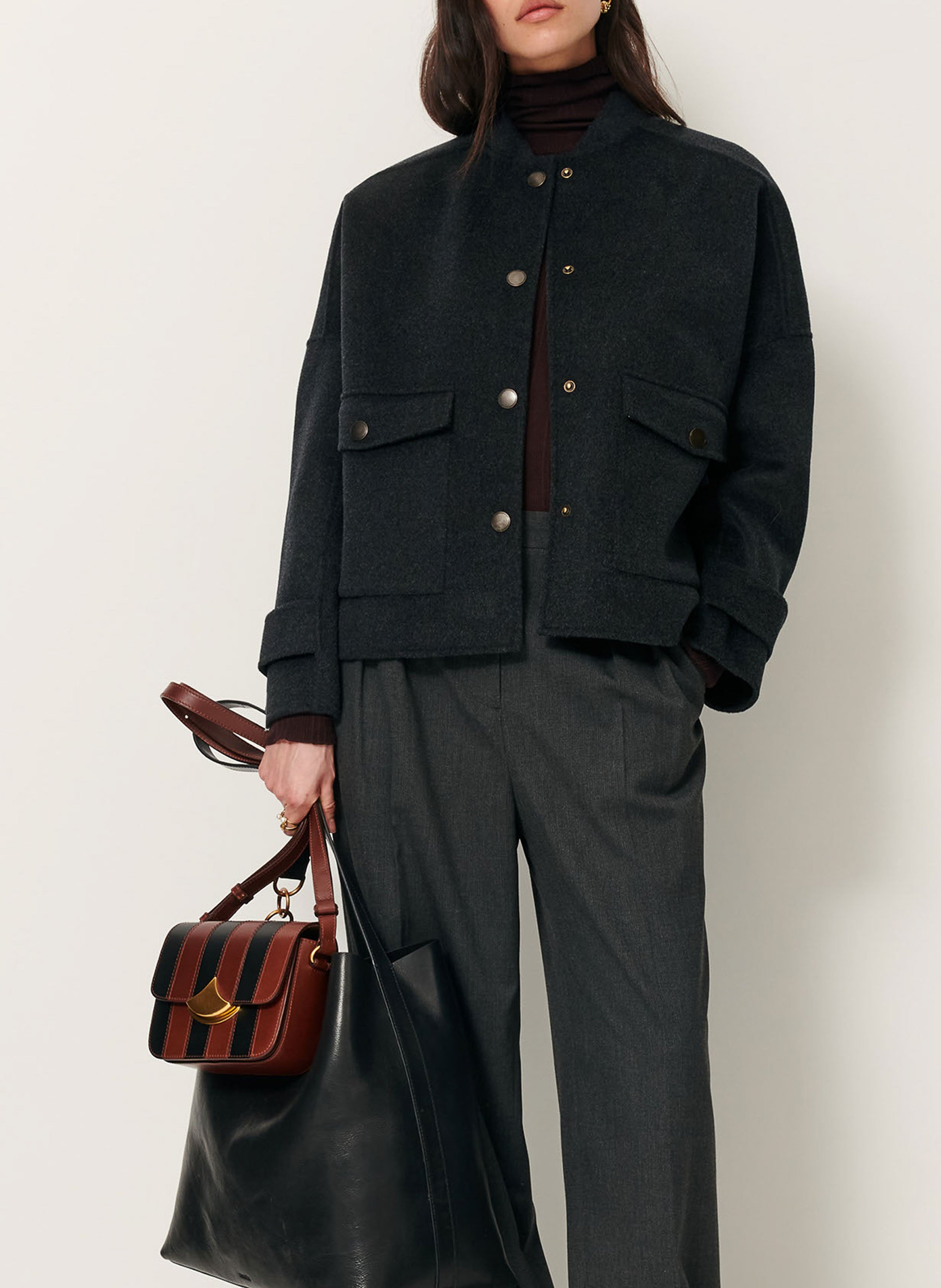 Teddy-style wool blend jacket SESSUN Grey