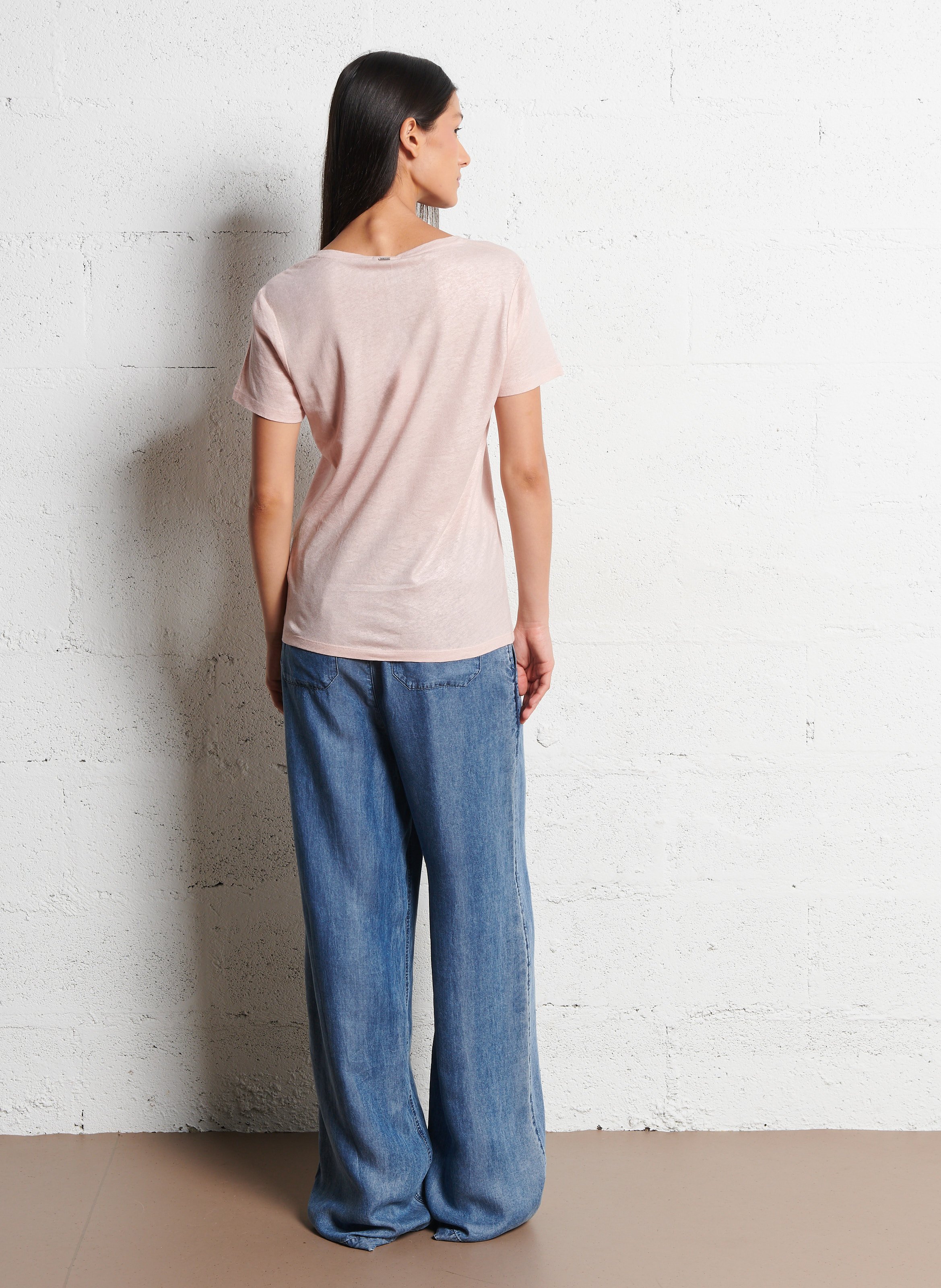 Glitzerndes V-Ausschnitt T-Shirt aus Leinenmischung IKKS Rosa