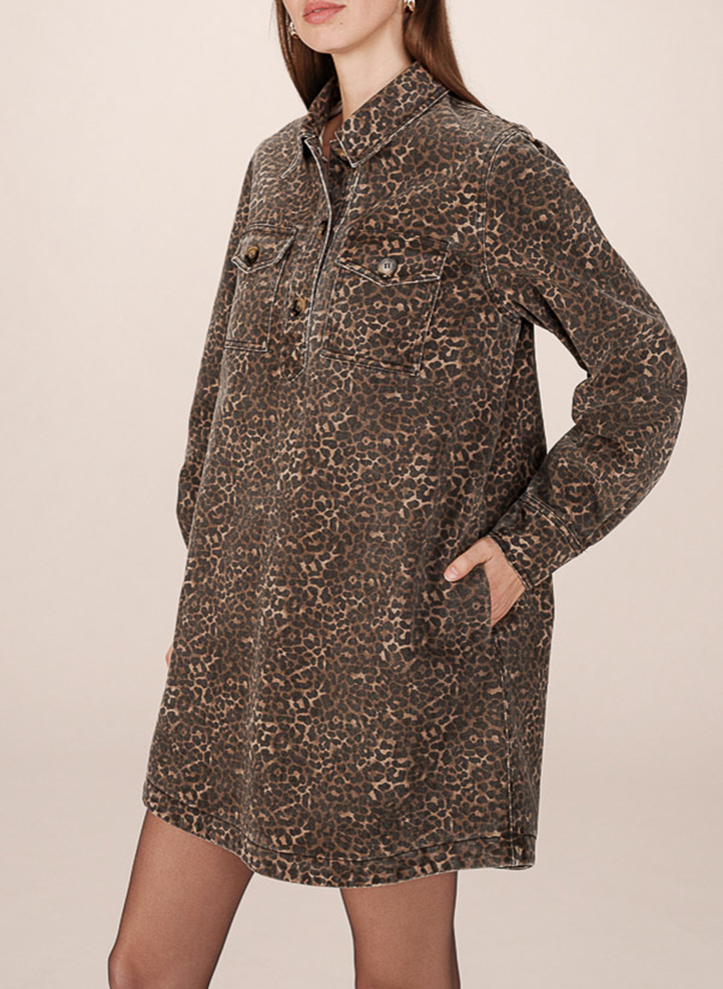 Short cotton dress with classic collar GRACE ET MILA Brown