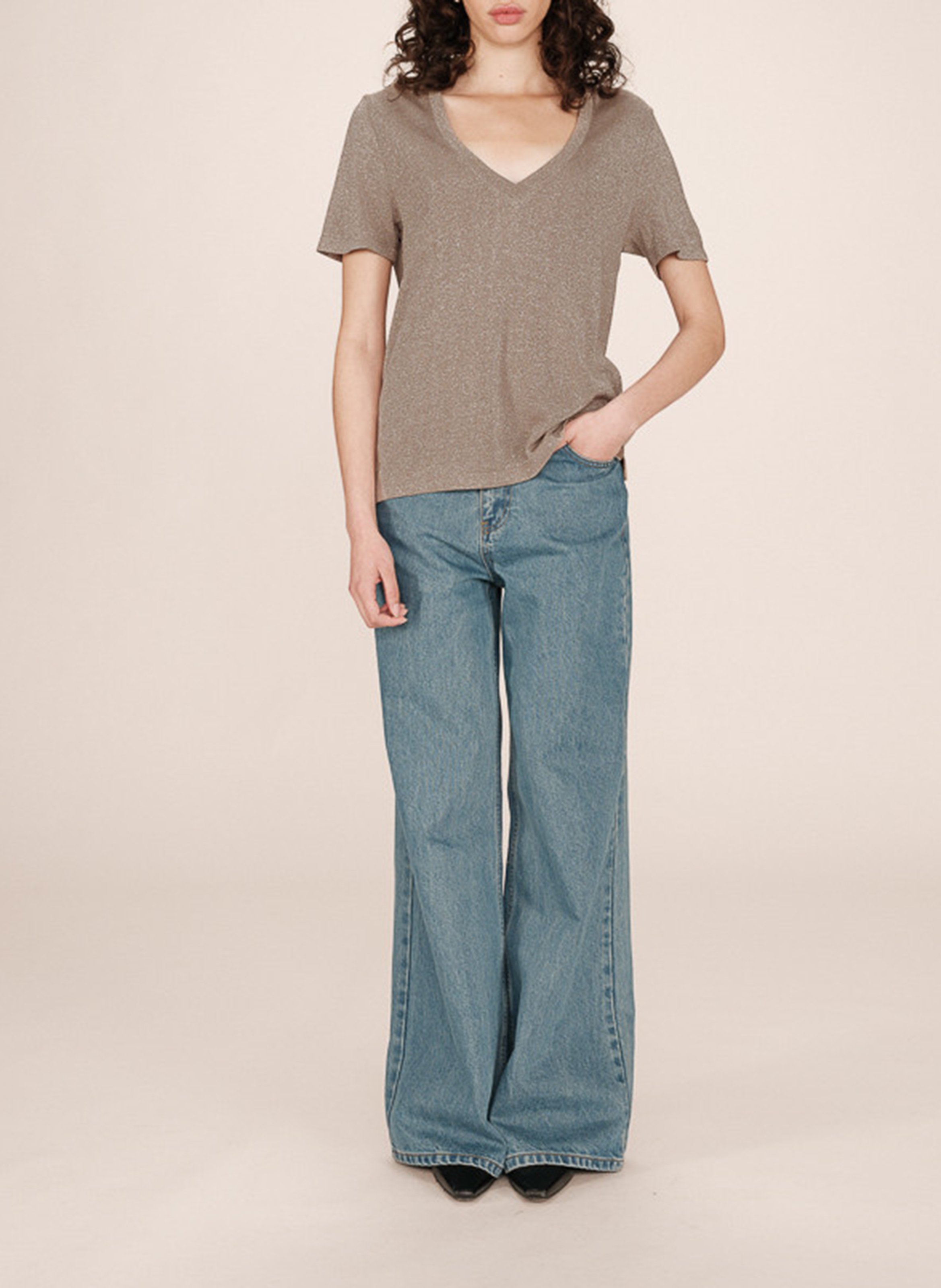 Crepe V-neck top GRACE ET MILA Beige