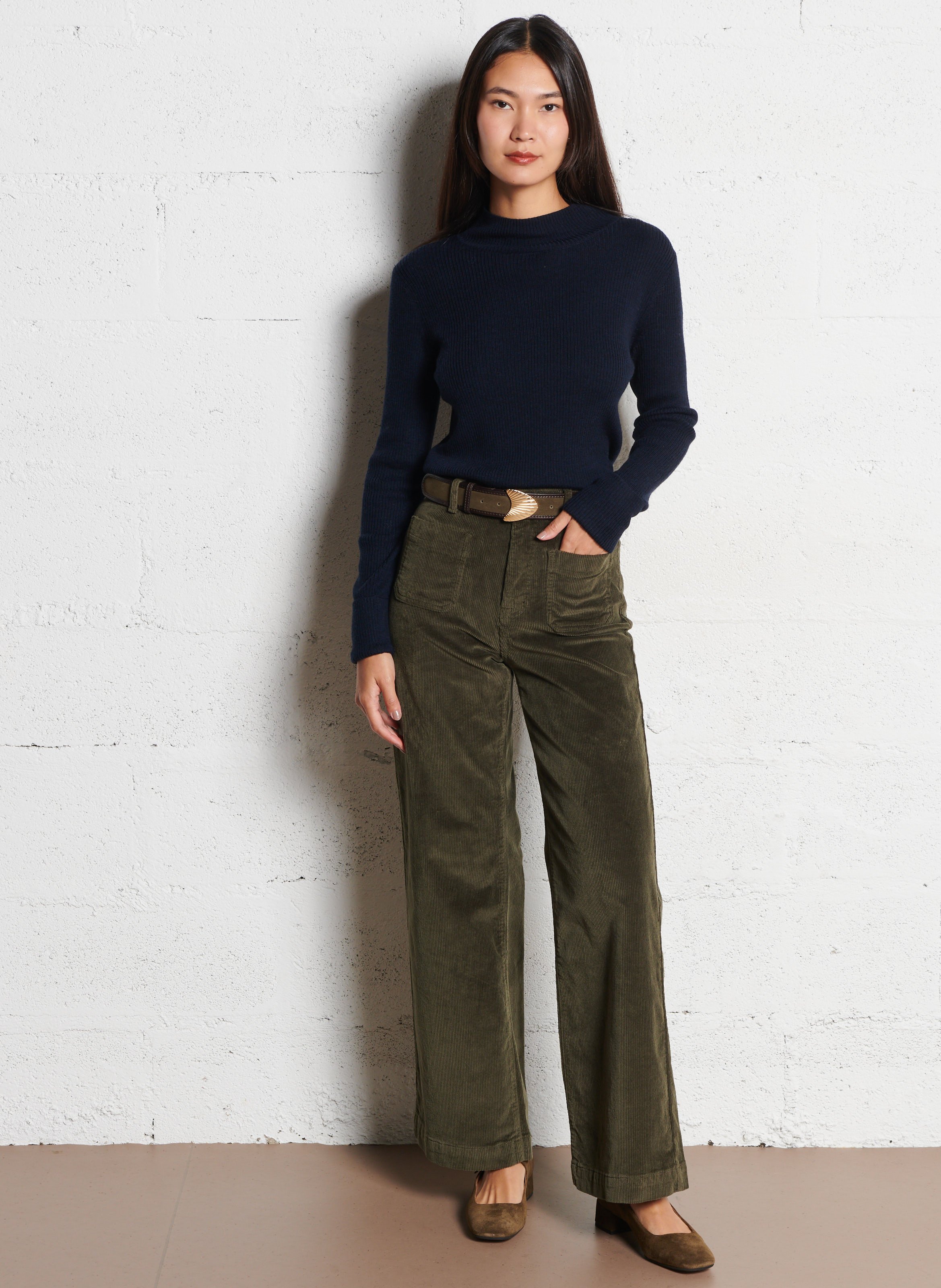 Pull ajusté col montant en laine BENSIMON Bleu