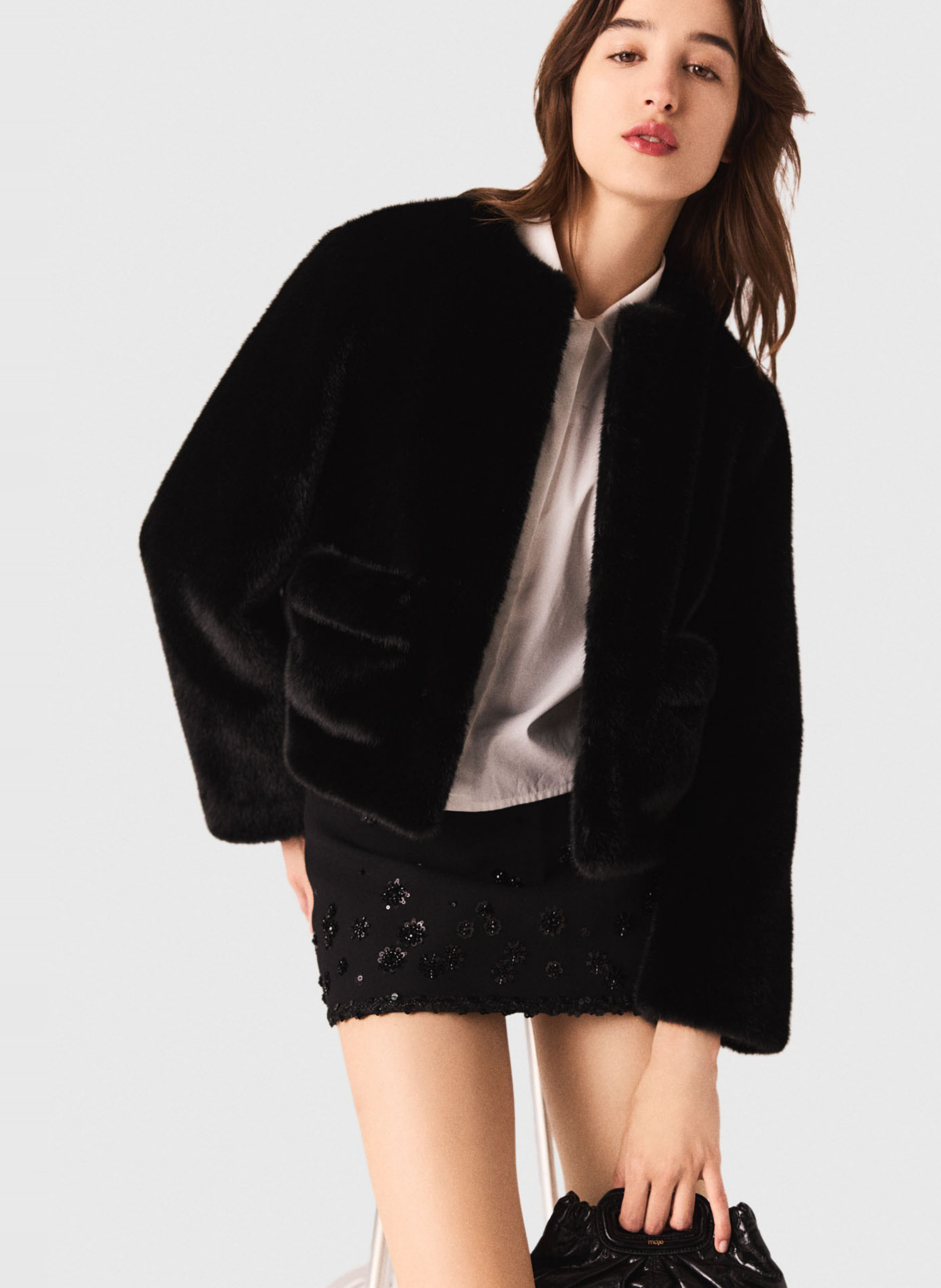 Veste col rond effet fourrure MAJE