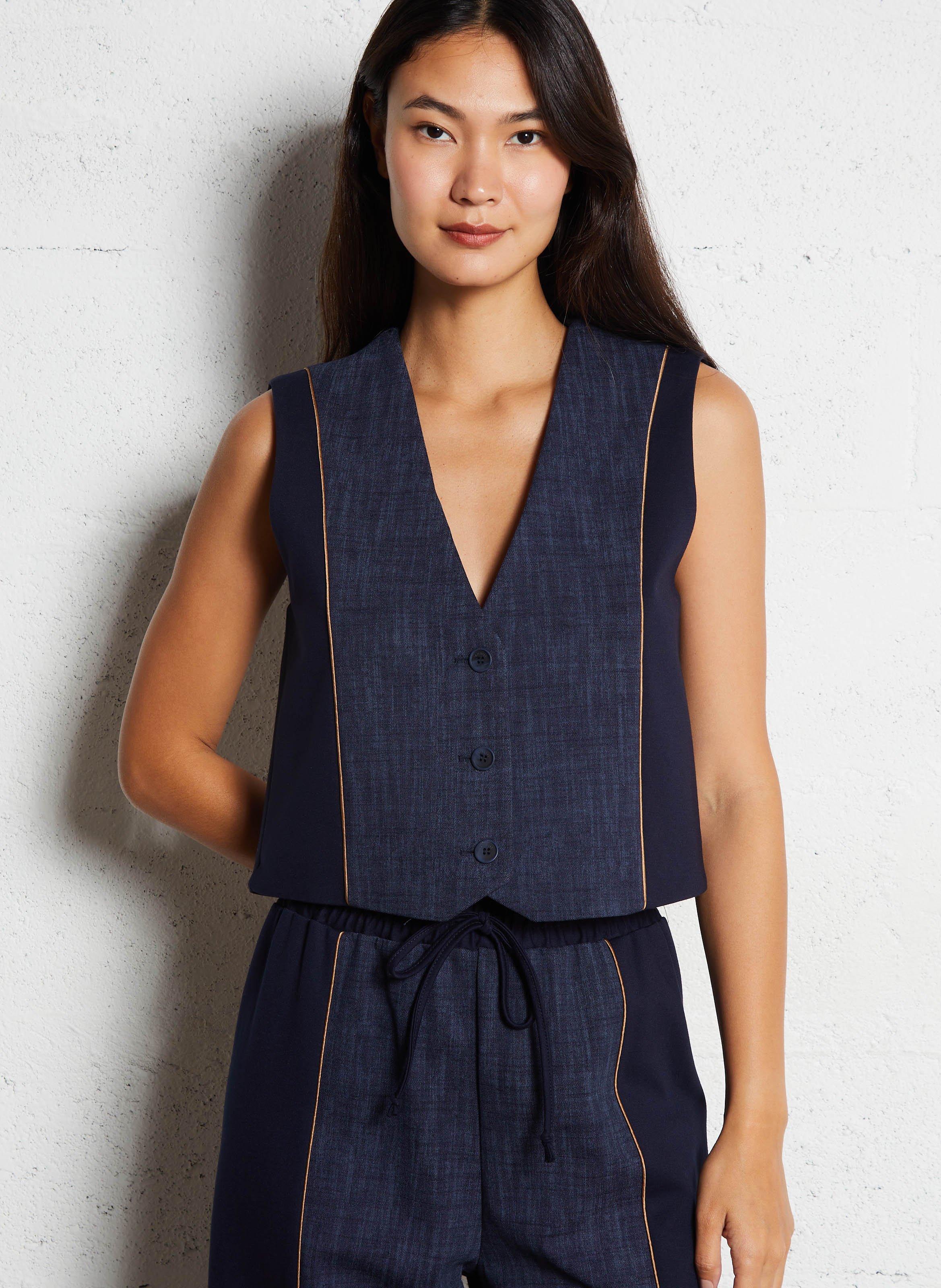 Gilet col V bi-matière IMPERIAL Bleu