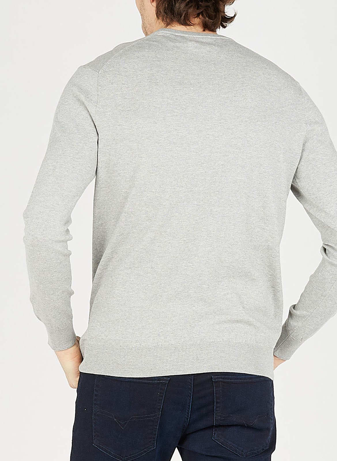 Pull col rond ajusté en Coton Pima avec Pony Player POLO RALPH LAUREN Gris