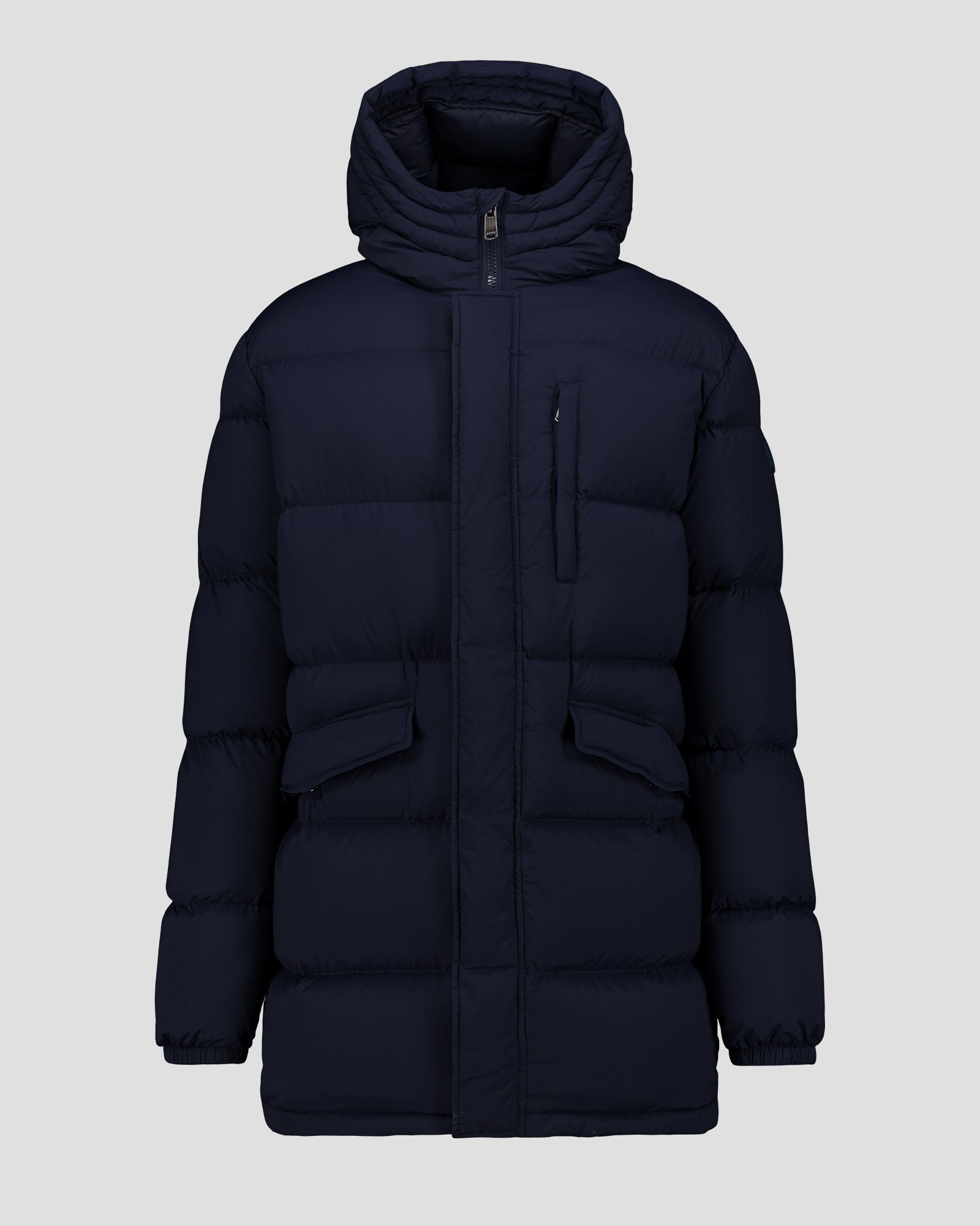 Mid-length stretch cold weather puffer coat by Scott. JOTT Blue