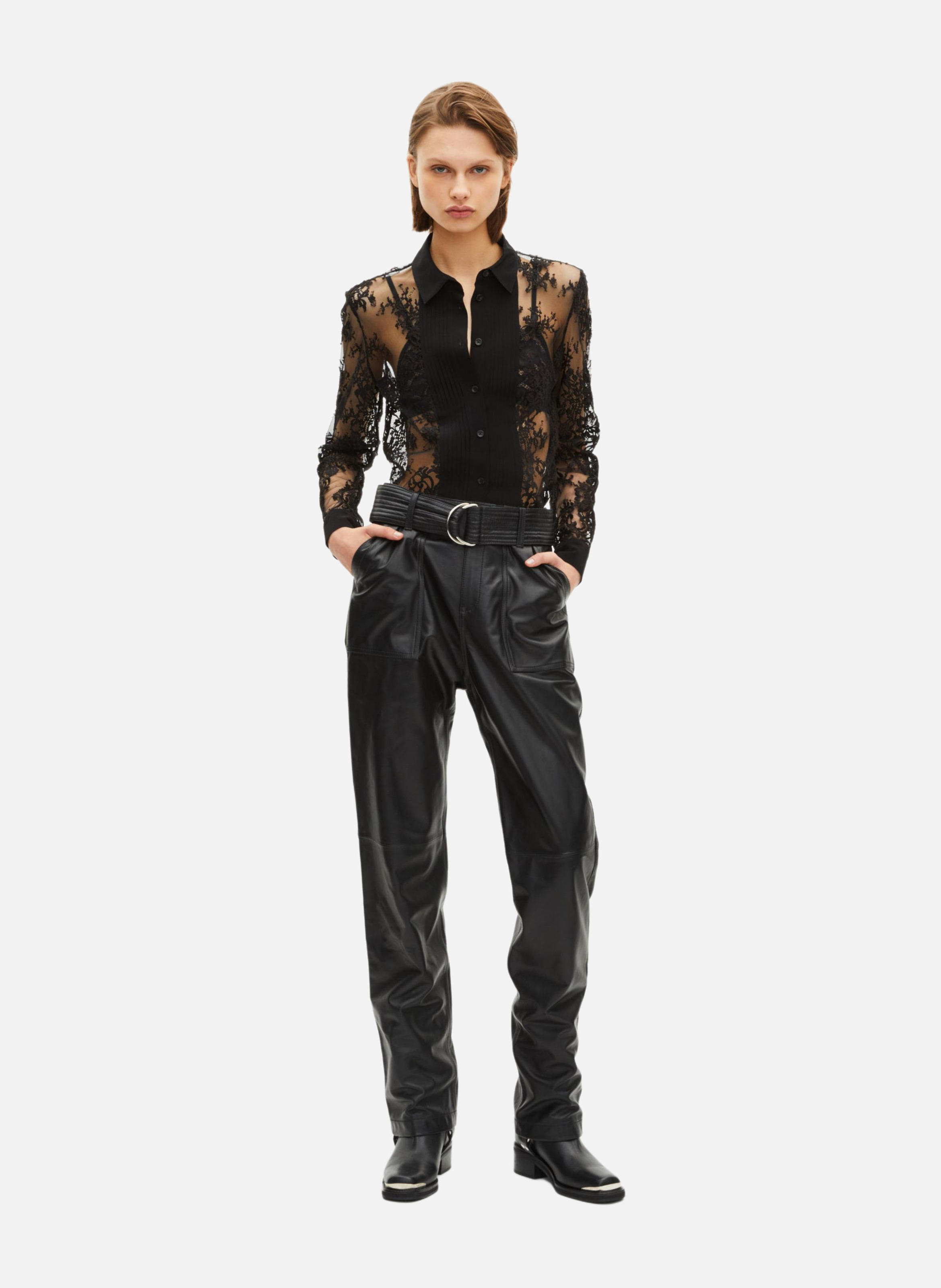 Straight leather pants THE KOOPLES Black