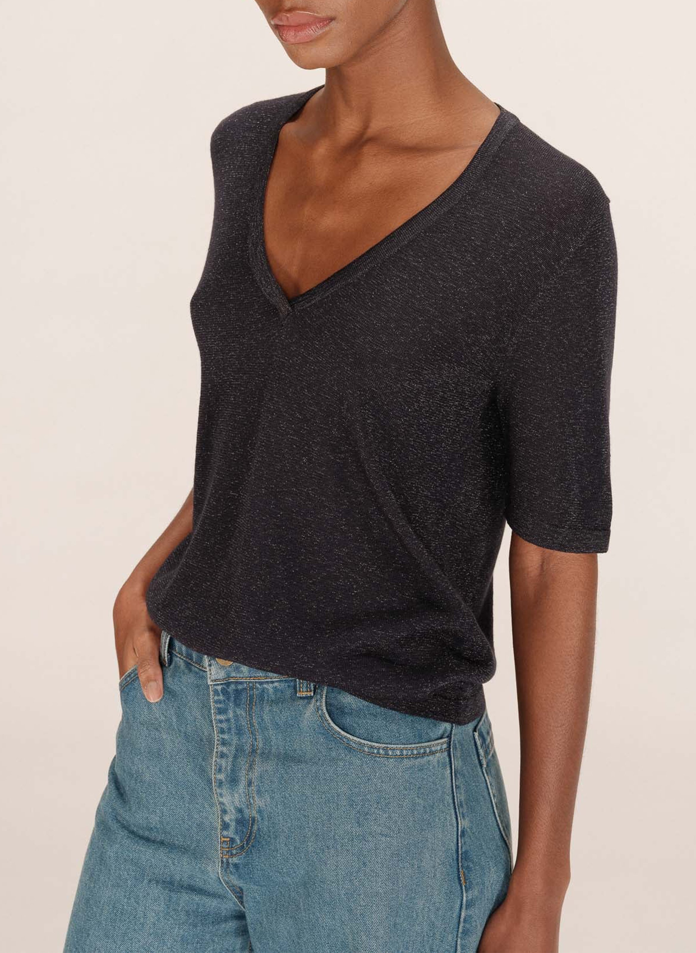 Tee-shirt col V  GRACE ET MILA Noir