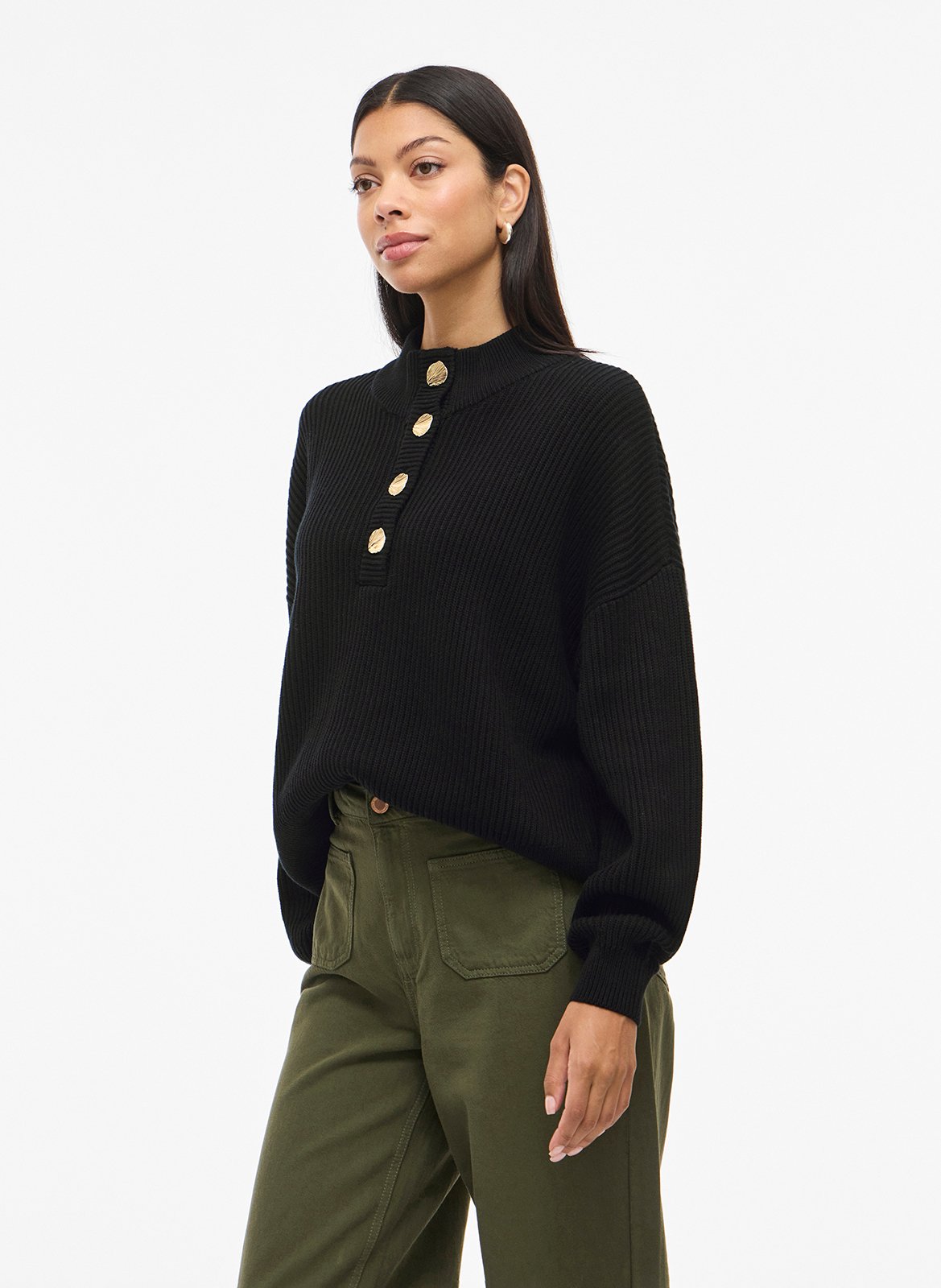 Pull col montant en coton bio VILA Noir