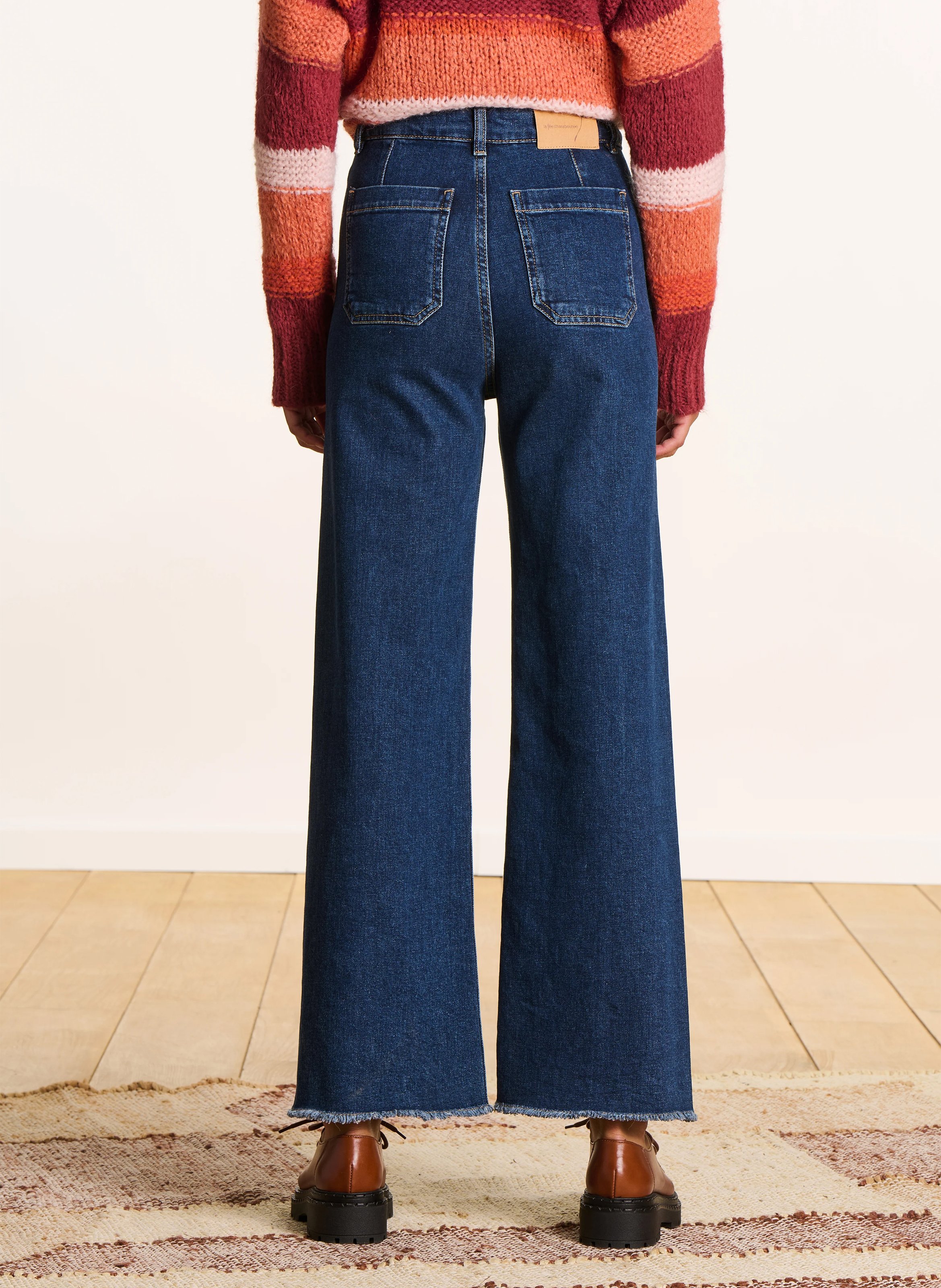 High-waisted straight organic cotton-blend jeans LA FEE MARABOUTEE Blue