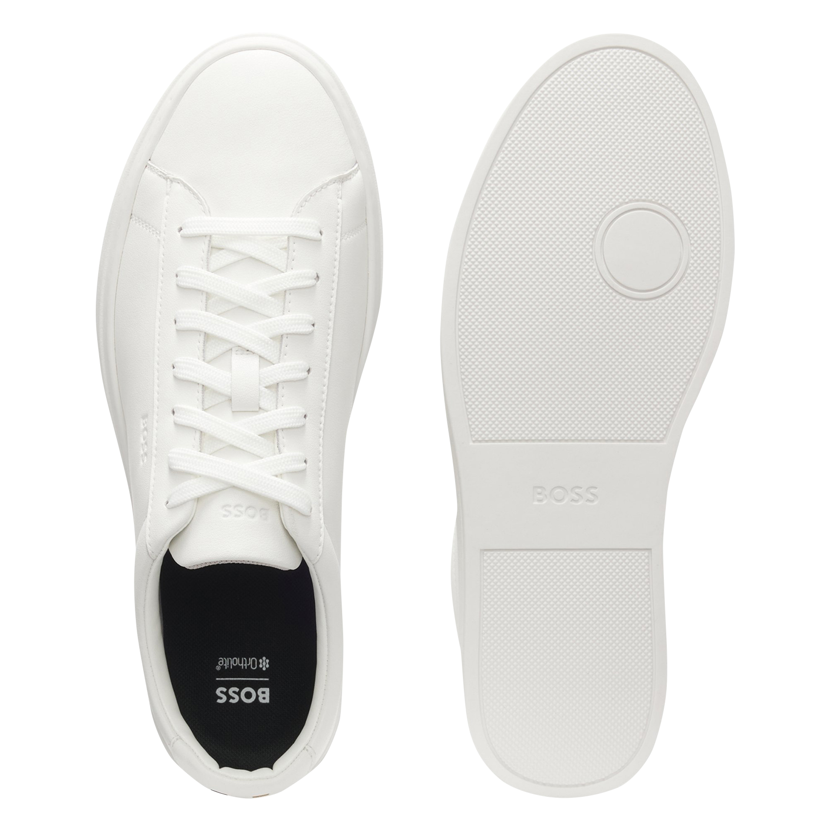 Plain low leather trainers BOSS White