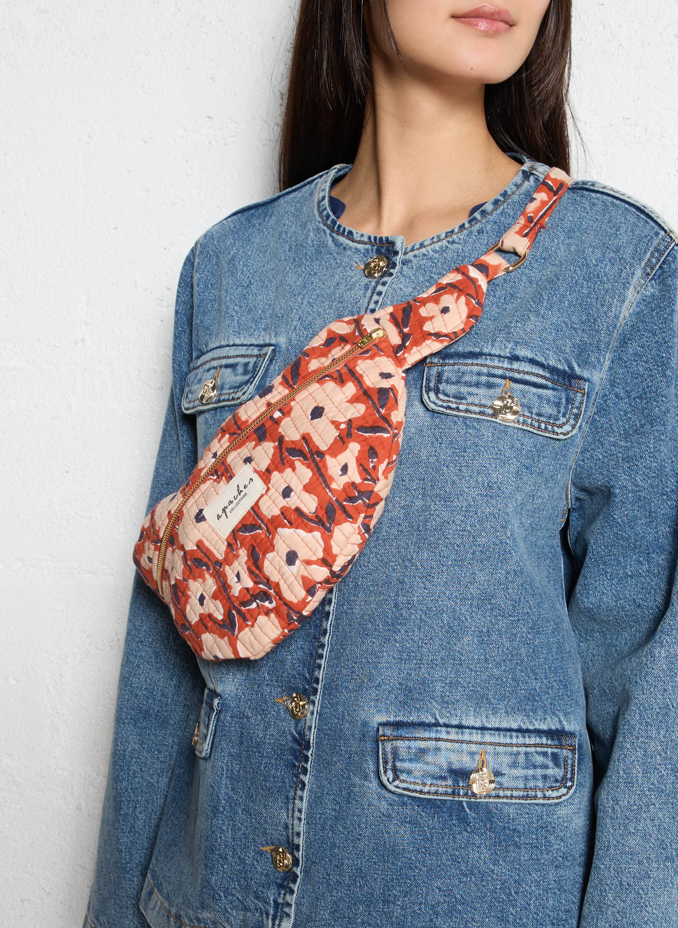 Bum bag with floral print in cotton APACHES COLLECTIONS Orange