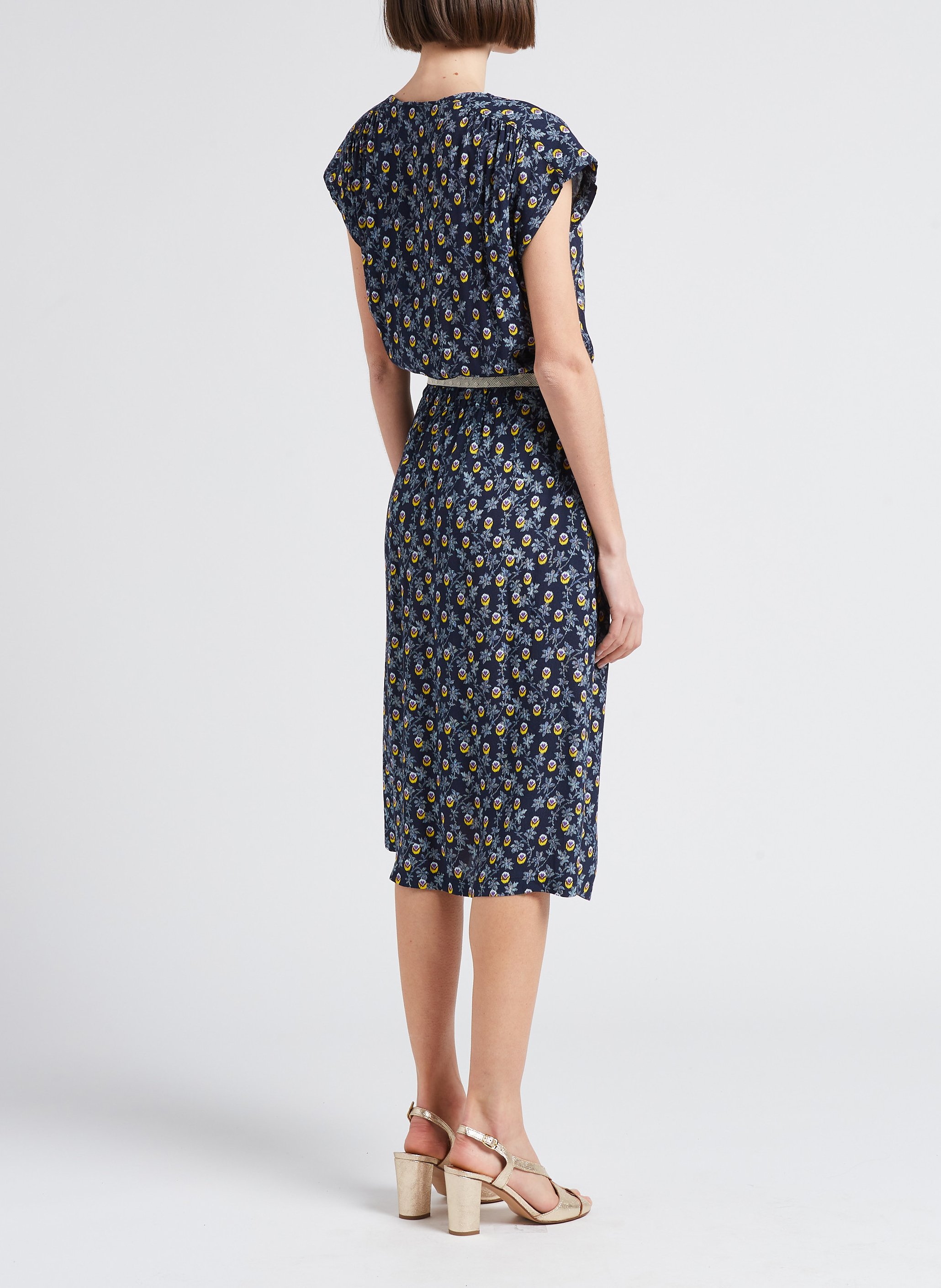 Robe longue imprimée à col v LA PETITE FRANCAISE Noir