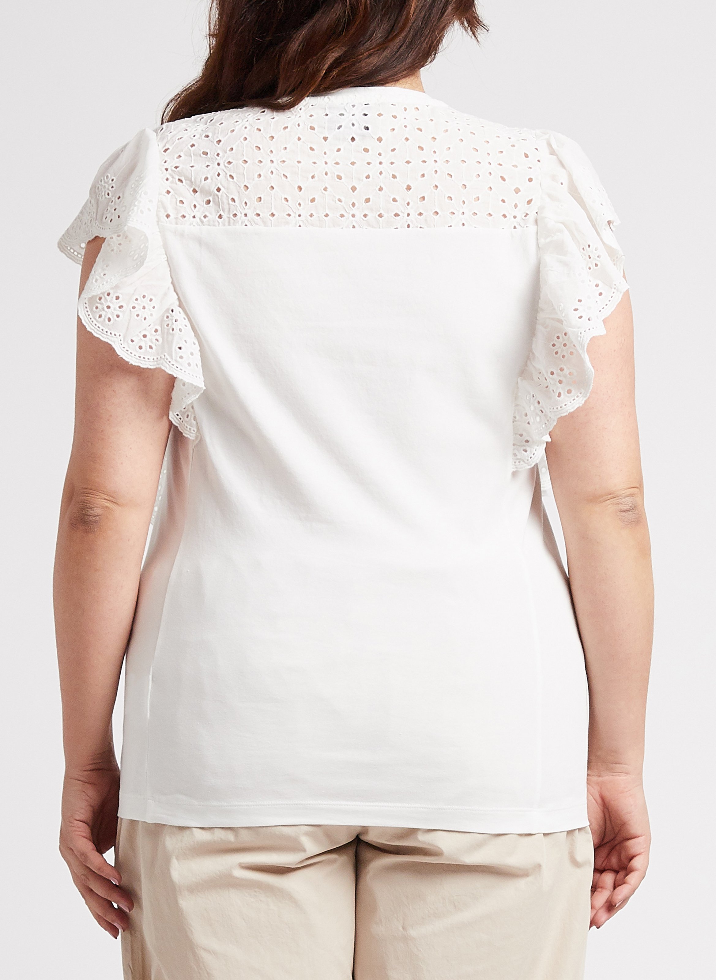 Recht T-shirt van katoenmix met ronde hals PERSONA by Marina Rinaldi Wit